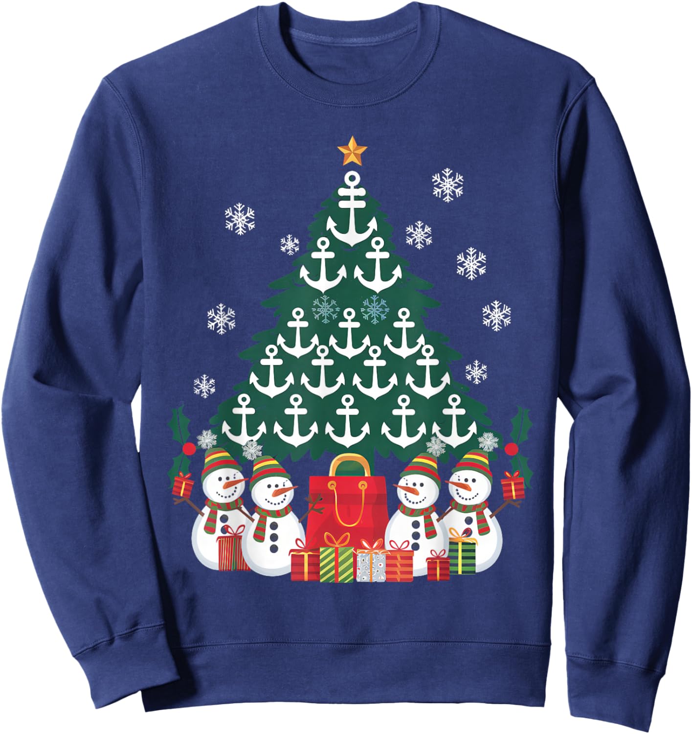 Santa Anchors Xmas Lights As Christmas Tree Cruise Ship Boat Sweatshirt - Sweatshirt | Navy