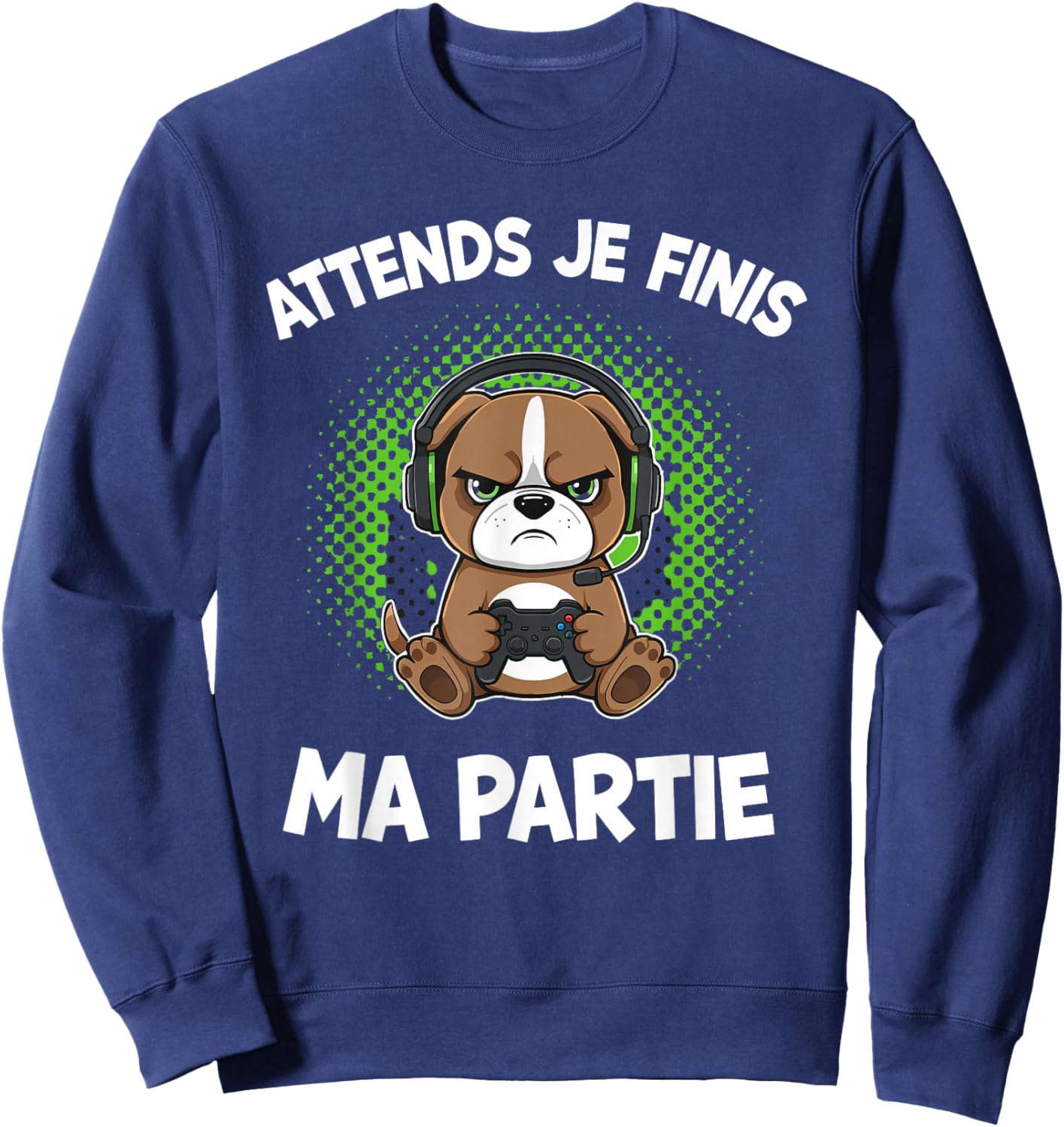 Wait I Finish My Game Funny Humor Gaming Dog Gamer Sweatshirt - Sweatshirt | Navy