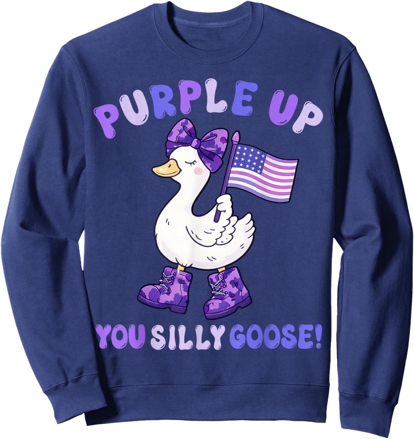 Purple Up Military Kids You Silly Goose Funny Coquette Bow Sweatshirt - Sweatshirt | Navy
