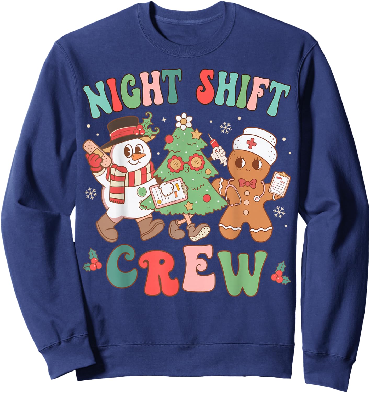 Retro Night Shift Nurse Crew Christmas Night Shift Nursing Sweatshirt - Sweatshirt | Navy