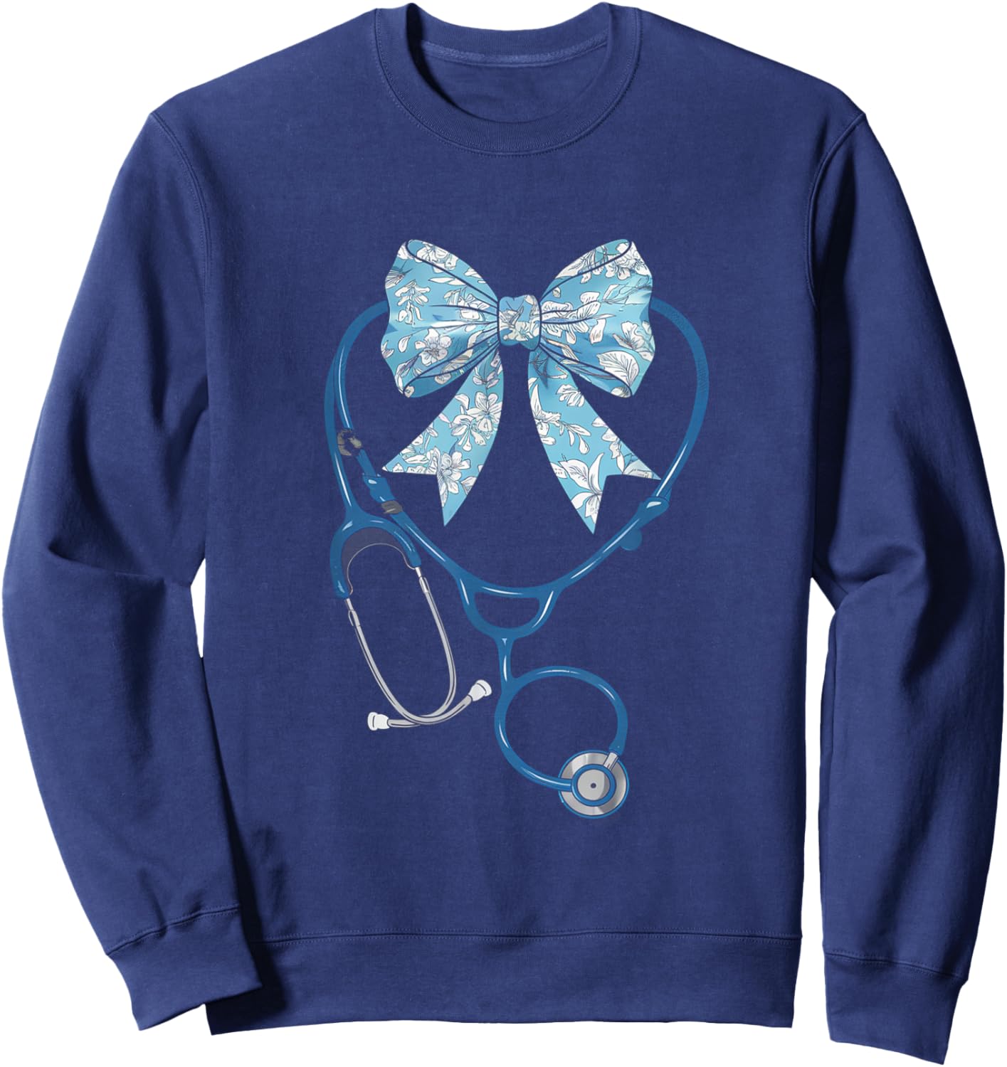 Toile Nurse Bow Blue Coquette Nurse Stethoscope Bow Sweatshirt - Sweatshirt | Navy