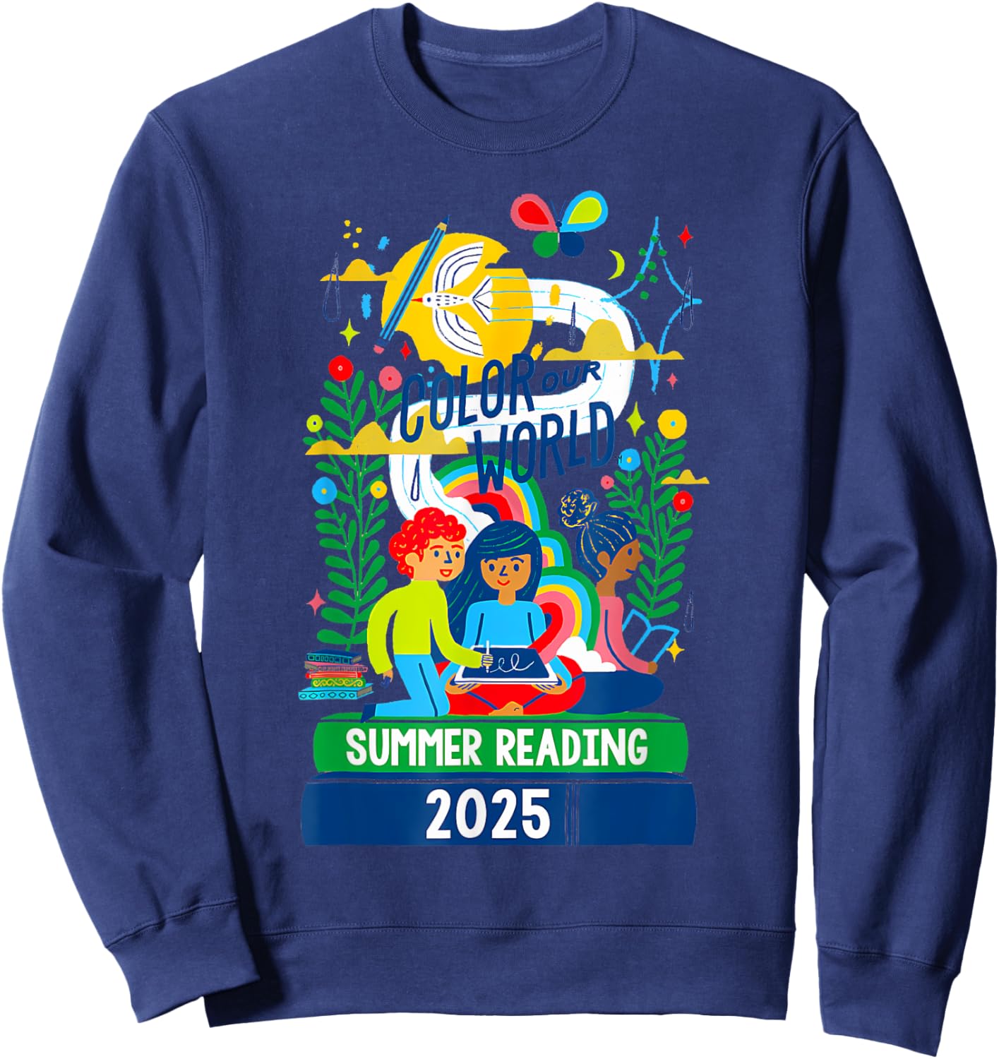 Color Our World Summer Reading Program 2025 Book Lover Sweatshirt - Sweatshirt | Navy