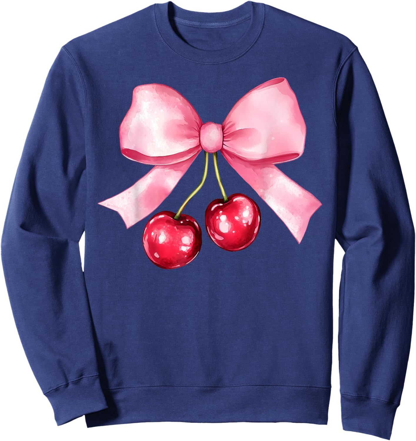 Pink Coquette Bow Cherry Birthday Cute Women Kids Girls Sweatshirt - Sweatshirt | Navy