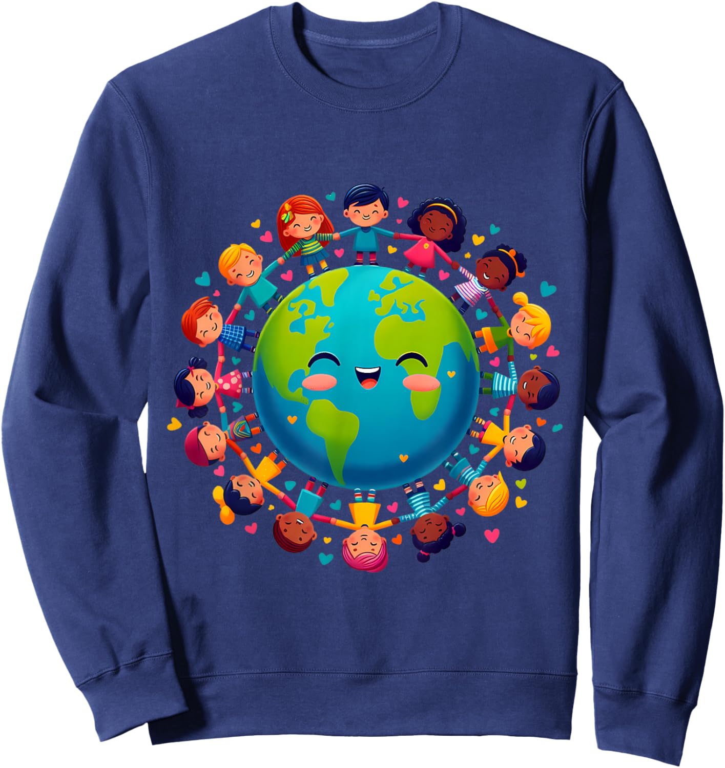 Earth Day Children Holding Hands Kids Toddler Boys Girls Sweatshirt - Sweatshirt | Navy