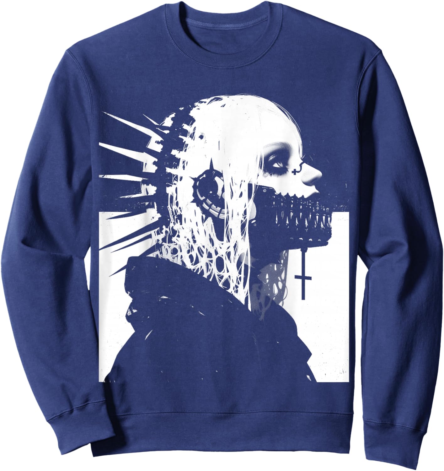 Horror Techwear Ghoul Girl Cybergoth Gothic Anime Manga Sweatshirt - Sweatshirt | Navy