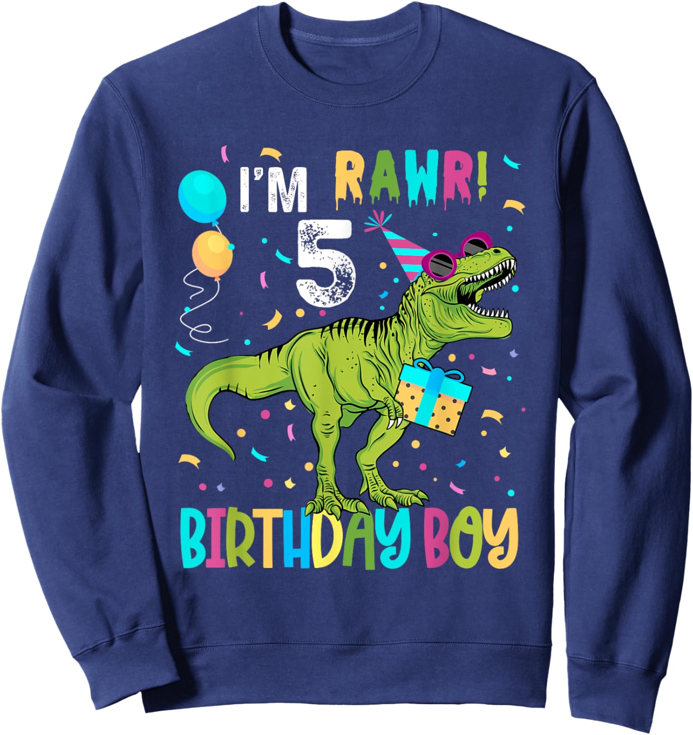 Birthday Boy 5 Years Old 5th Cute Rex Family Dinosaur Squad Sweatshirt - Sweatshirt | Navy