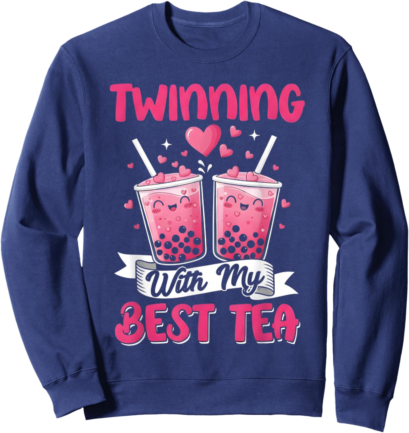 Twinning with My Bestie Boba Tea Cute Spirit Week Twin Day Sweatshirt - Sweatshirt | Navy