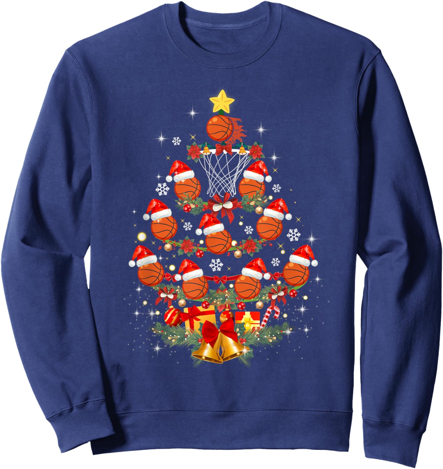 Basketball Christmas Tree Xmas Santa Sports Kids Sweatshirt - Sweatshirt | Navy