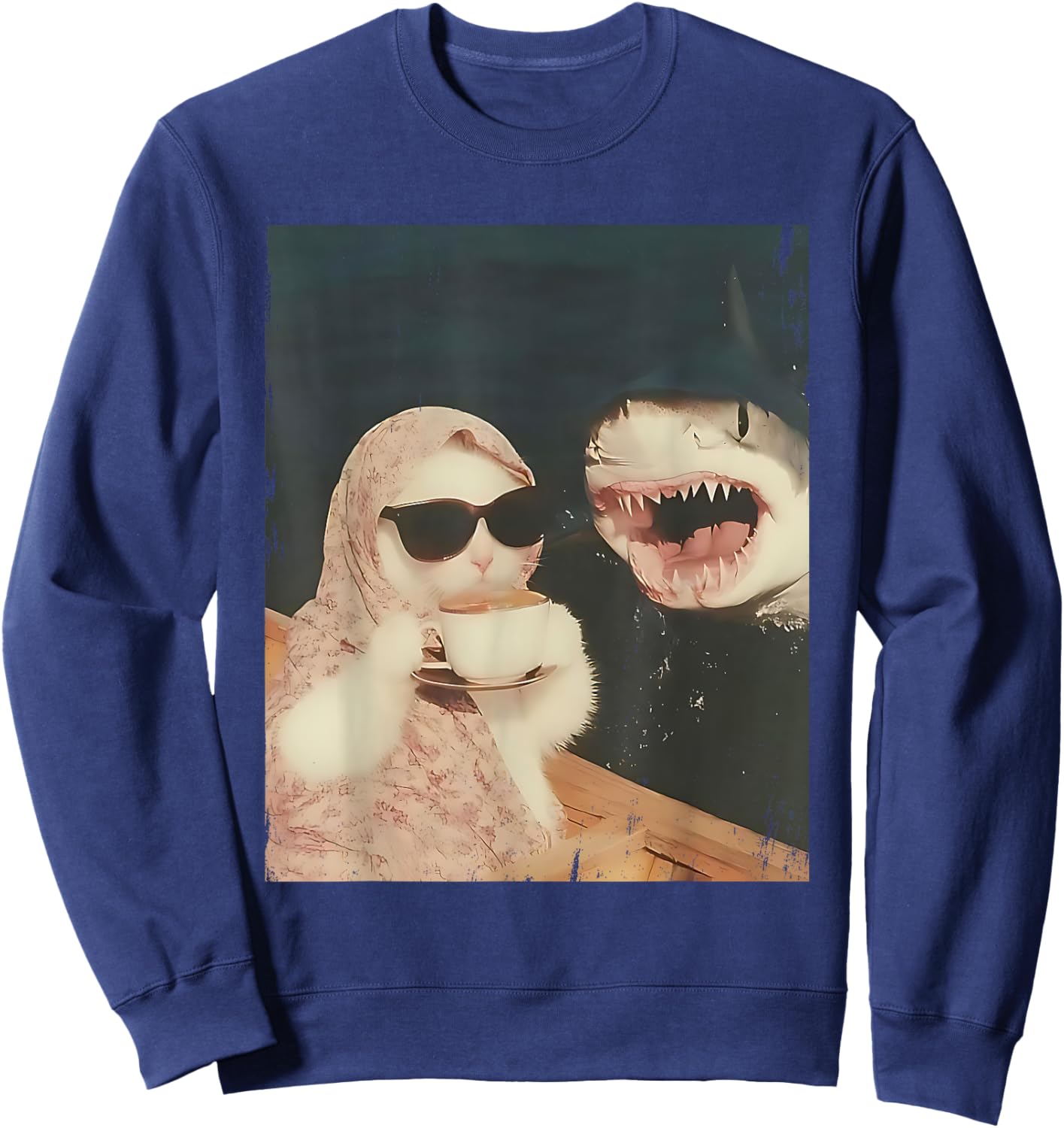 Funny Cat Shark Meme Cat Scarf Chilling Babushka Cat Women Sweatshirt - Sweatshirt | Navy
