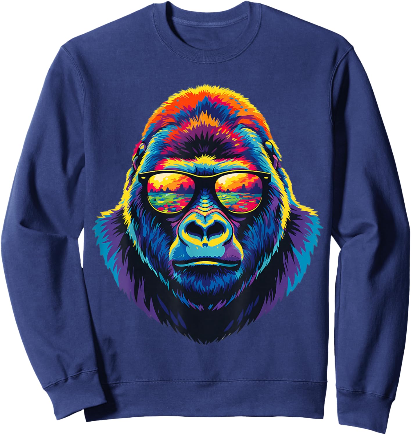 Colorful Gorilla Pop Sunglasses Sunset Reflection Wildlife Sweatshirt - Sweatshirt | Navy