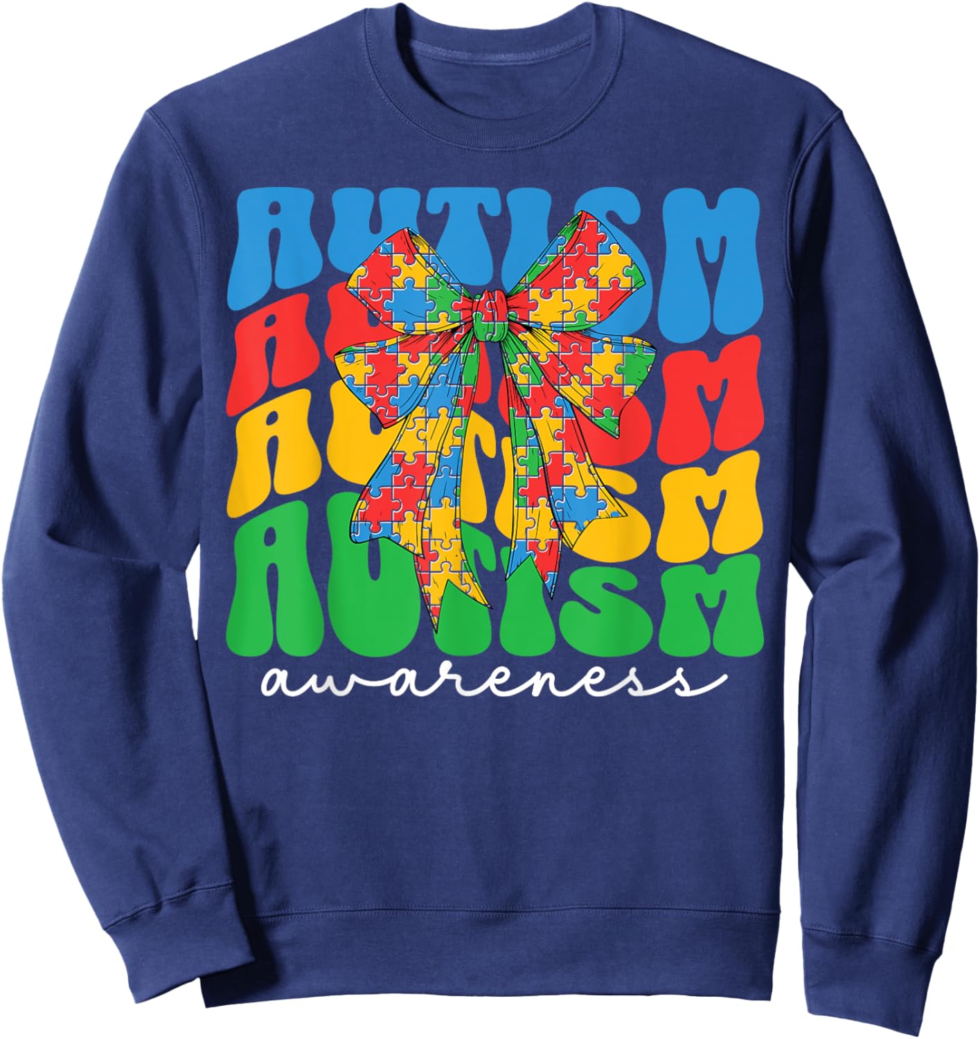 Autism Awareness Coquette Bow Women Girls Puzzle Cute Autism Sweatshirt - Sweatshirt | Navy
