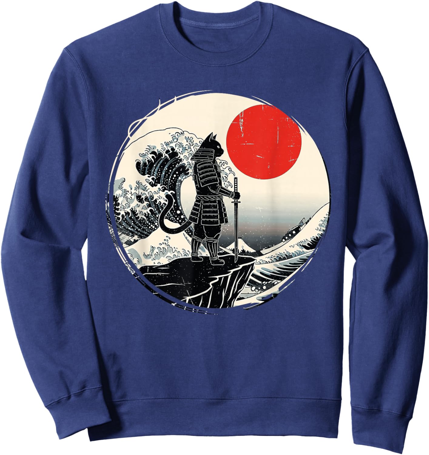 Samurai Cat Graphic Warrior Vintage Art Japanese Anime Sweatshirt - Sweatshirt | Navy