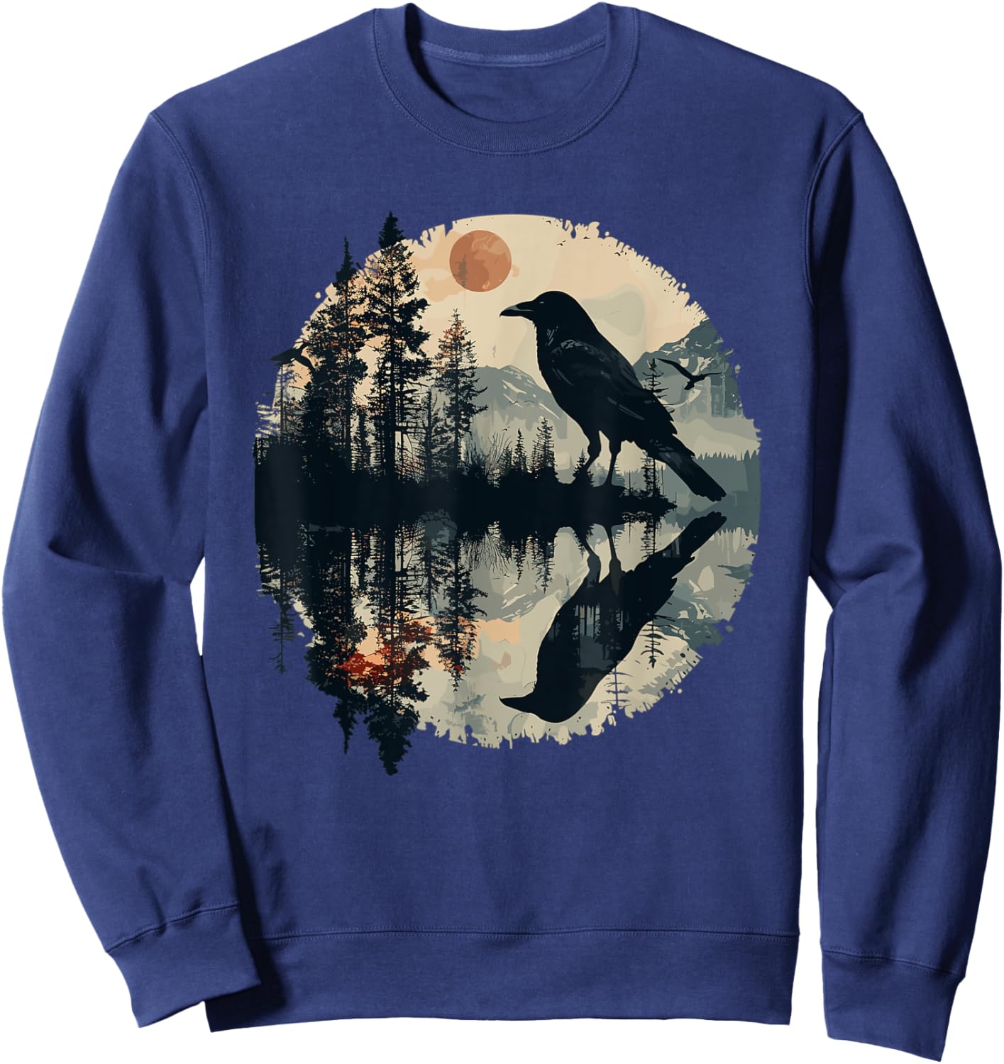 Black Raven Reflection Crow Nature Art Sweatshirt - Sweatshirt | Navy