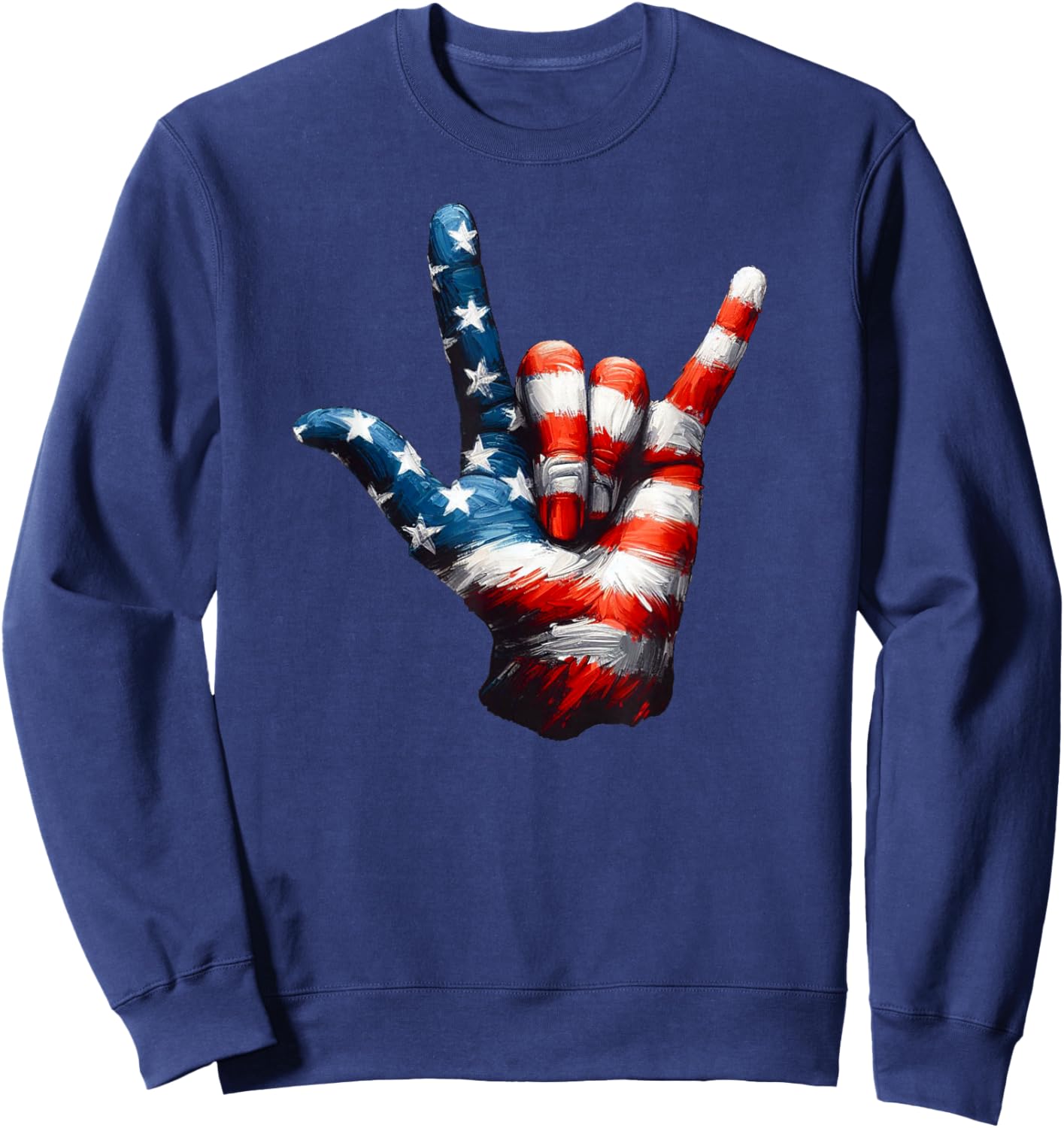 ASL USA Flag 'Love Sign' for Independence and Veterans Day Sweatshirt - Sweatshirt | Navy