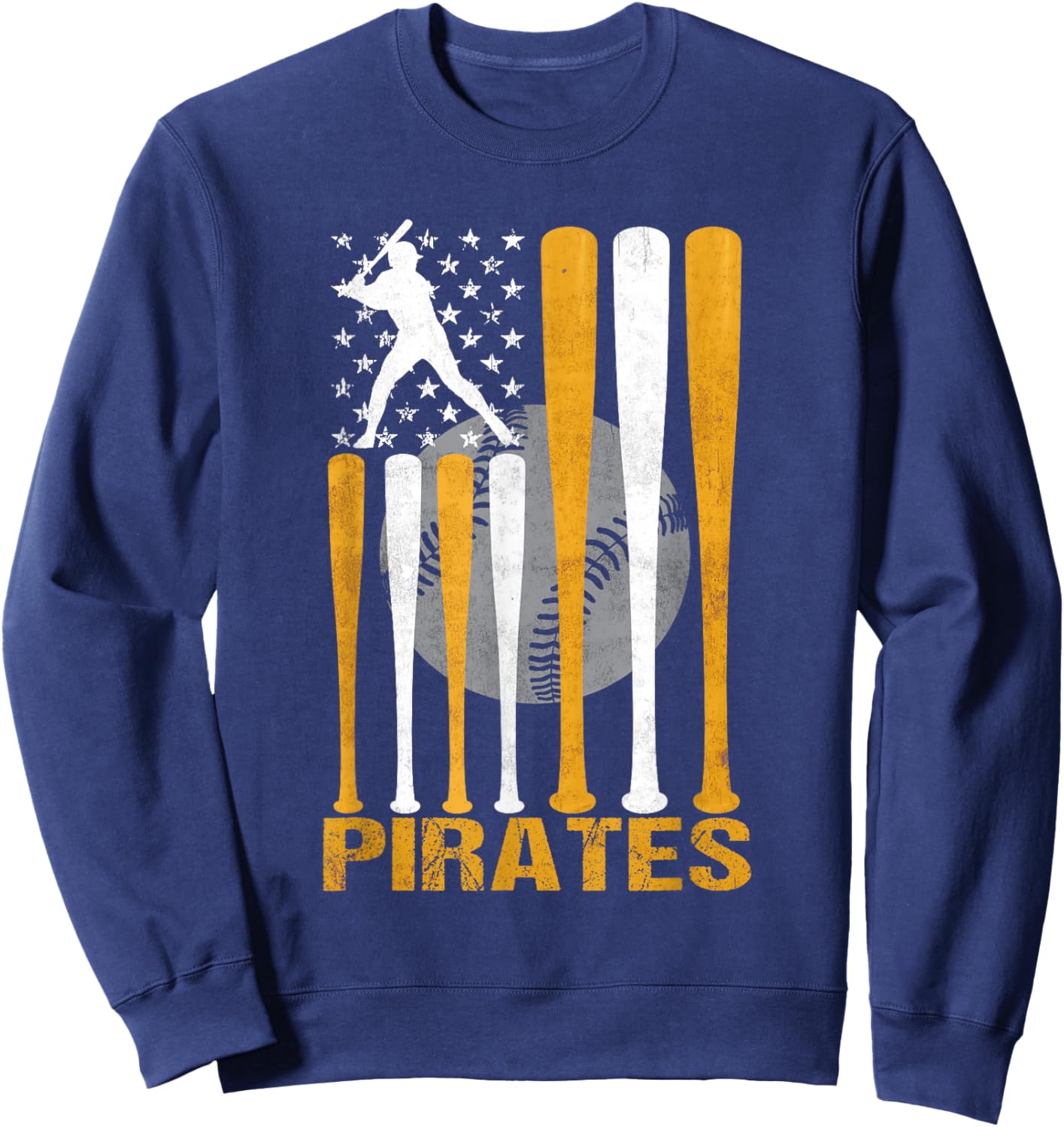 Vintage Pirates Maryland American Flag Baseball Weathered Sweatshirt - Sweatshirt | Navy