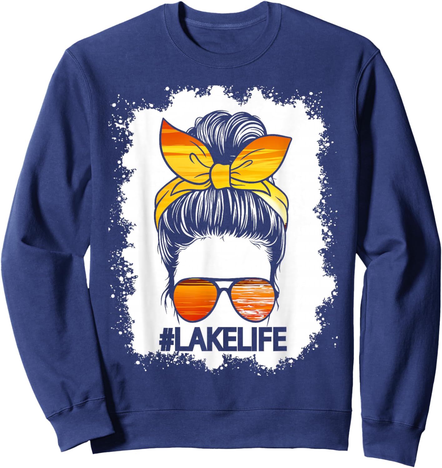 Lake Life Messy Bun Hair Girl Retro Lake Summer Sweatshirt - Sweatshirt | Navy
