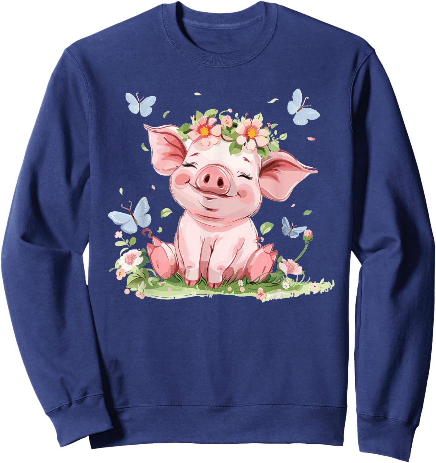 Cute Pig with Flowers I Kids Pig Sweatshirt - Sweatshirt | Navy