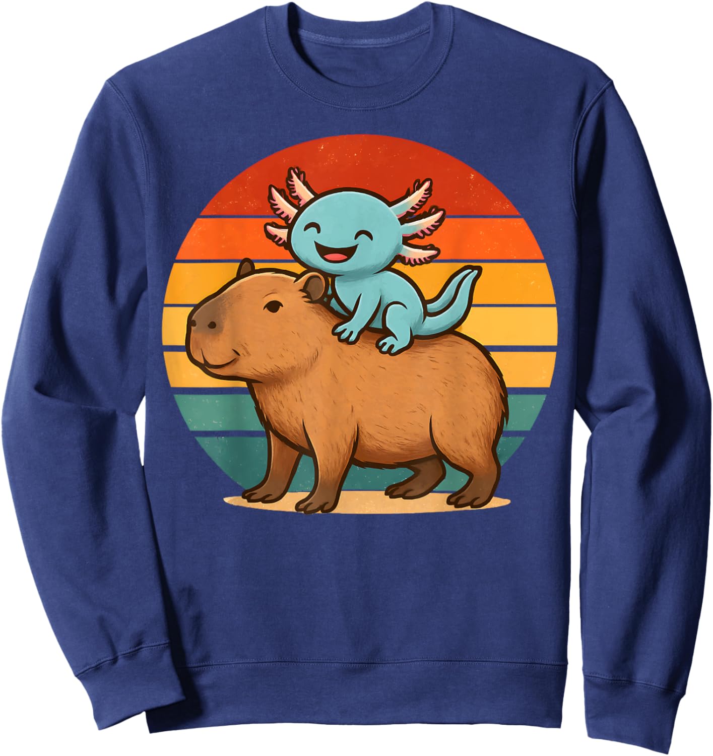 Funny Axolotl and Capybara Lover Graphic Kawaii Kids Boys Sweatshirt - Sweatshirt | Navy