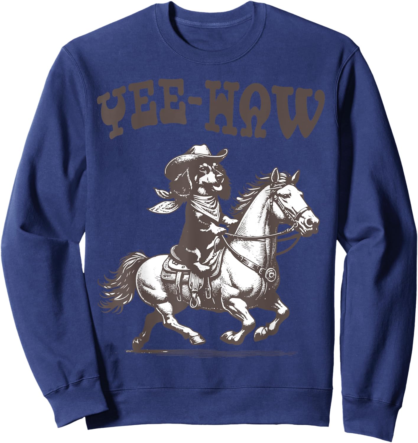 Retro 90s Cowboy Dachshund Riding A Horse Western Funny Sweatshirt - Sweatshirt | Navy