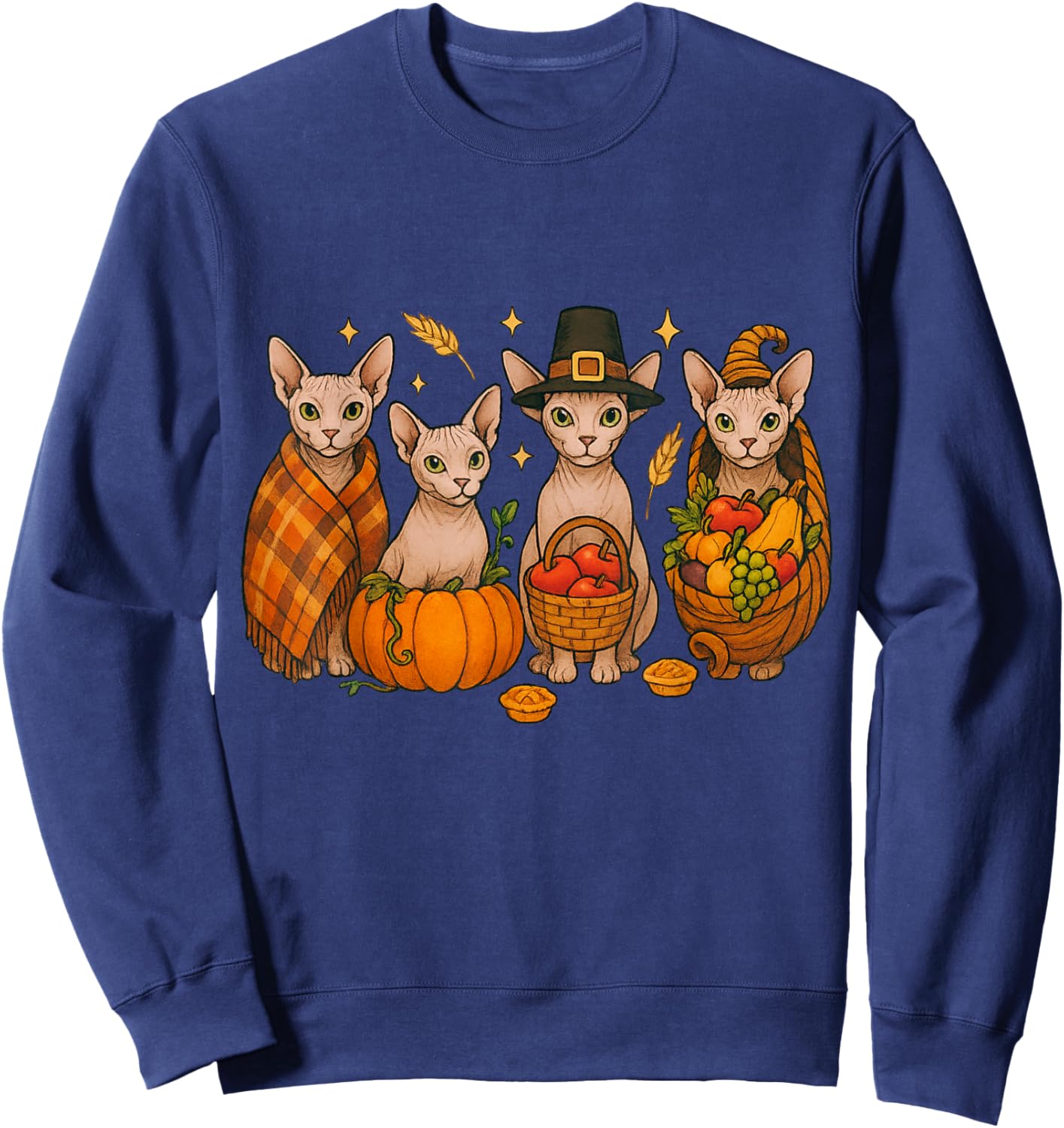 Thanksgiving Sphynx Cat Autumn Harvest Cozy Fall Design Sweatshirt - Sweatshirt | Navy