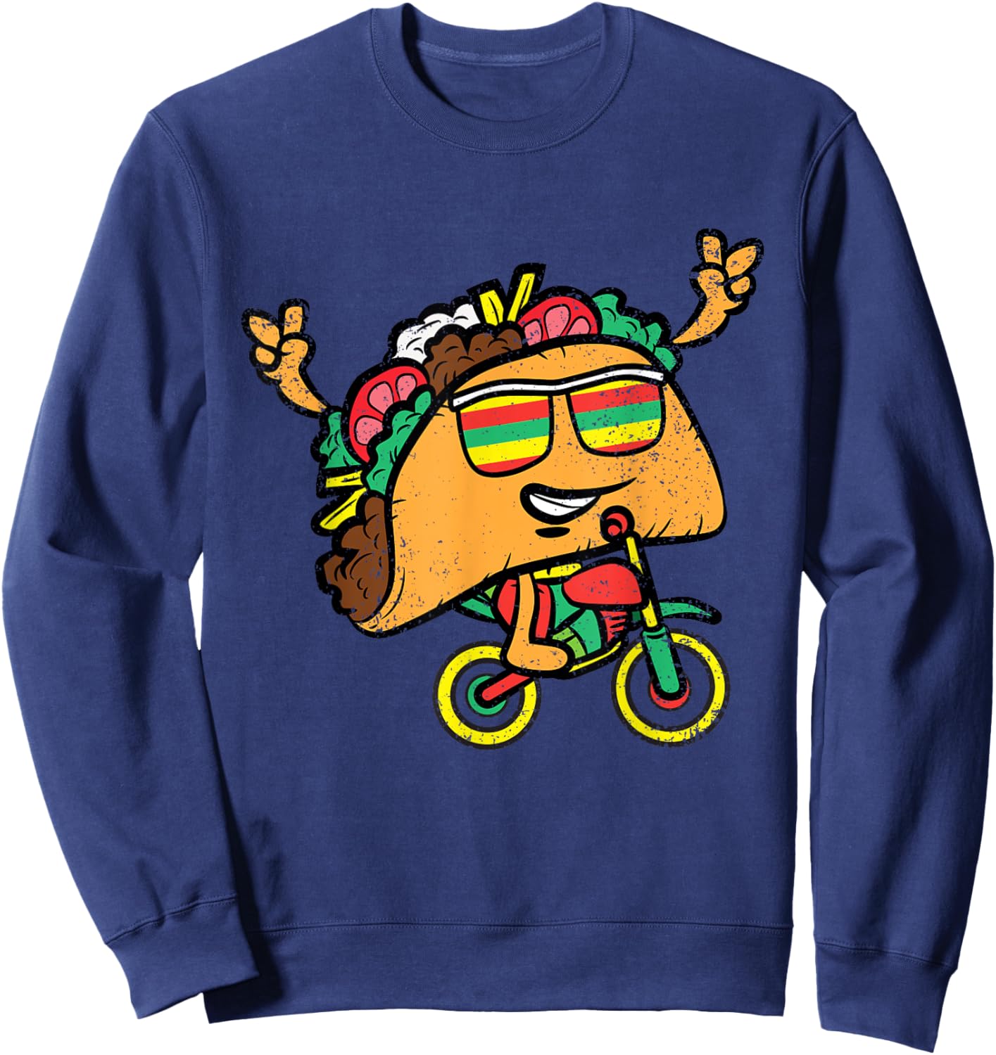 Taco Riding Bicycle Cinco De Mayo Mexican Fiesta Bike Sweatshirt - Sweatshirt | Navy