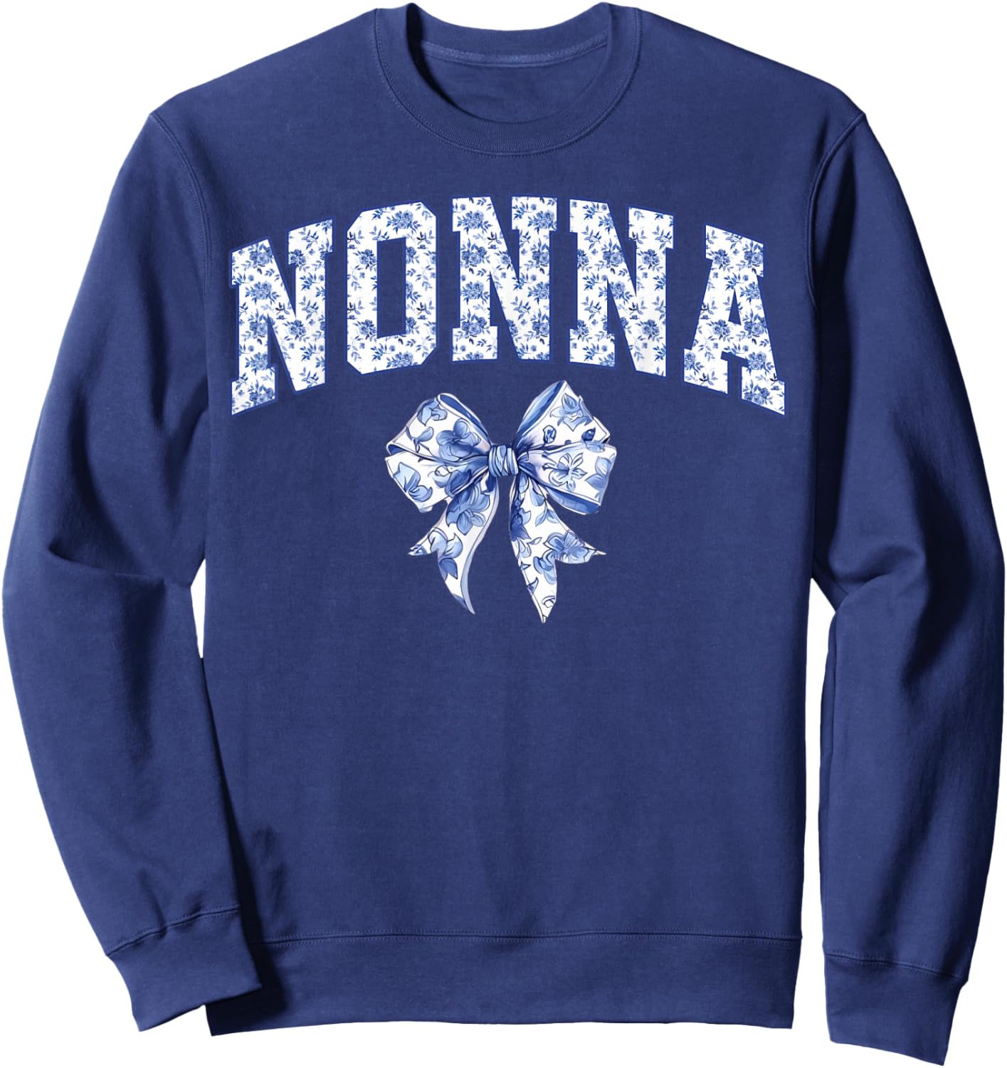 Nonna Coquette Toile Blue Bow Floral Family Matching Sweatshirt - Sweatshirt | Navy