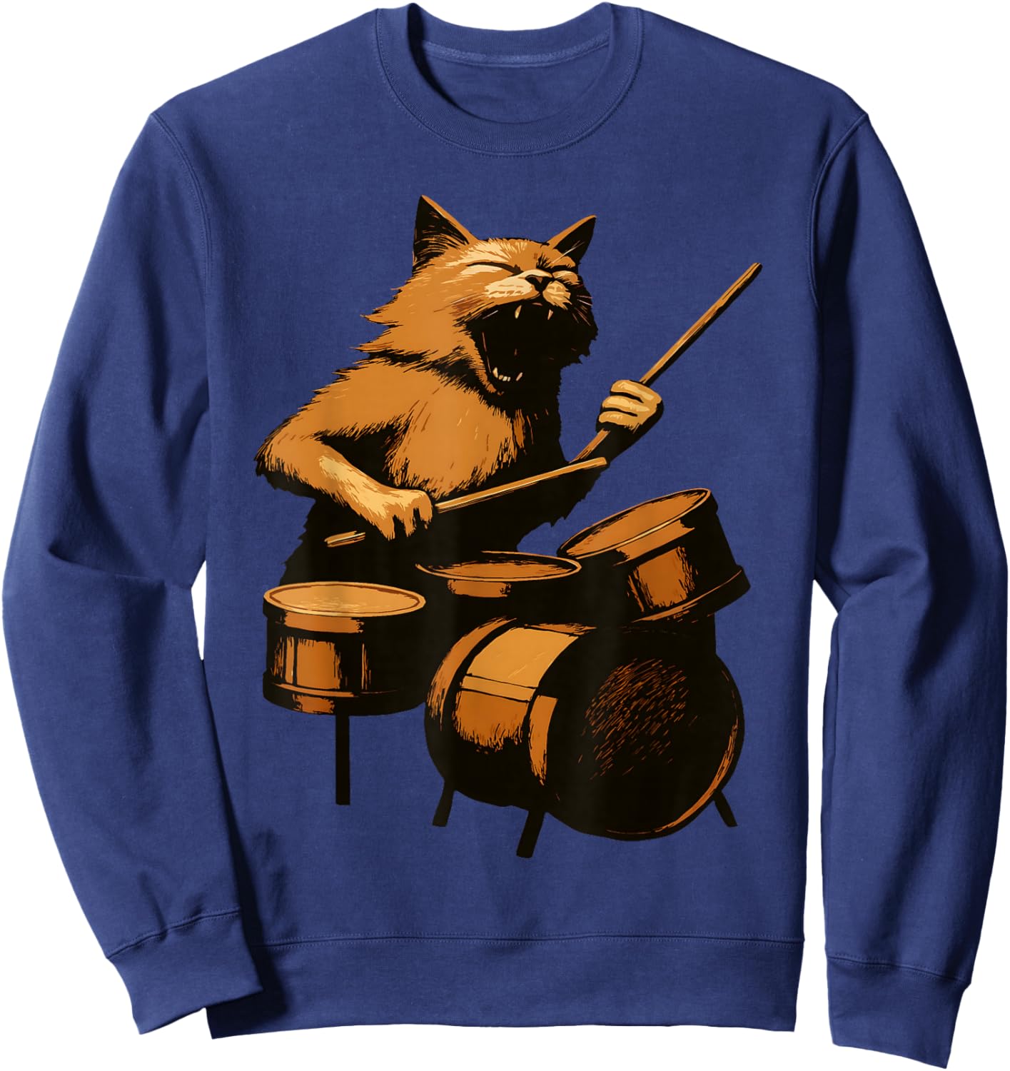 Funny Cat Playing Drums Drumming Drummer Music Player Band Sweatshirt - Sweatshirt | Navy
