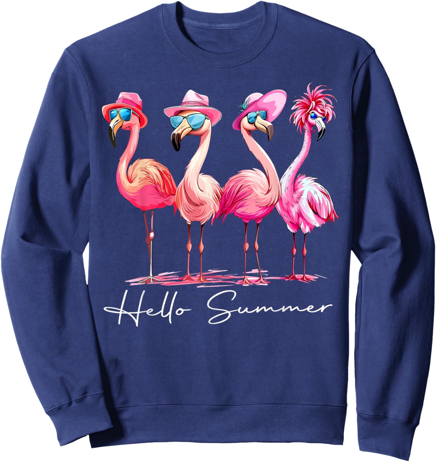 Hello Summer Flamingo Beach Vibes Vacation Tropical Funny Sweatshirt - Sweatshirt | Navy