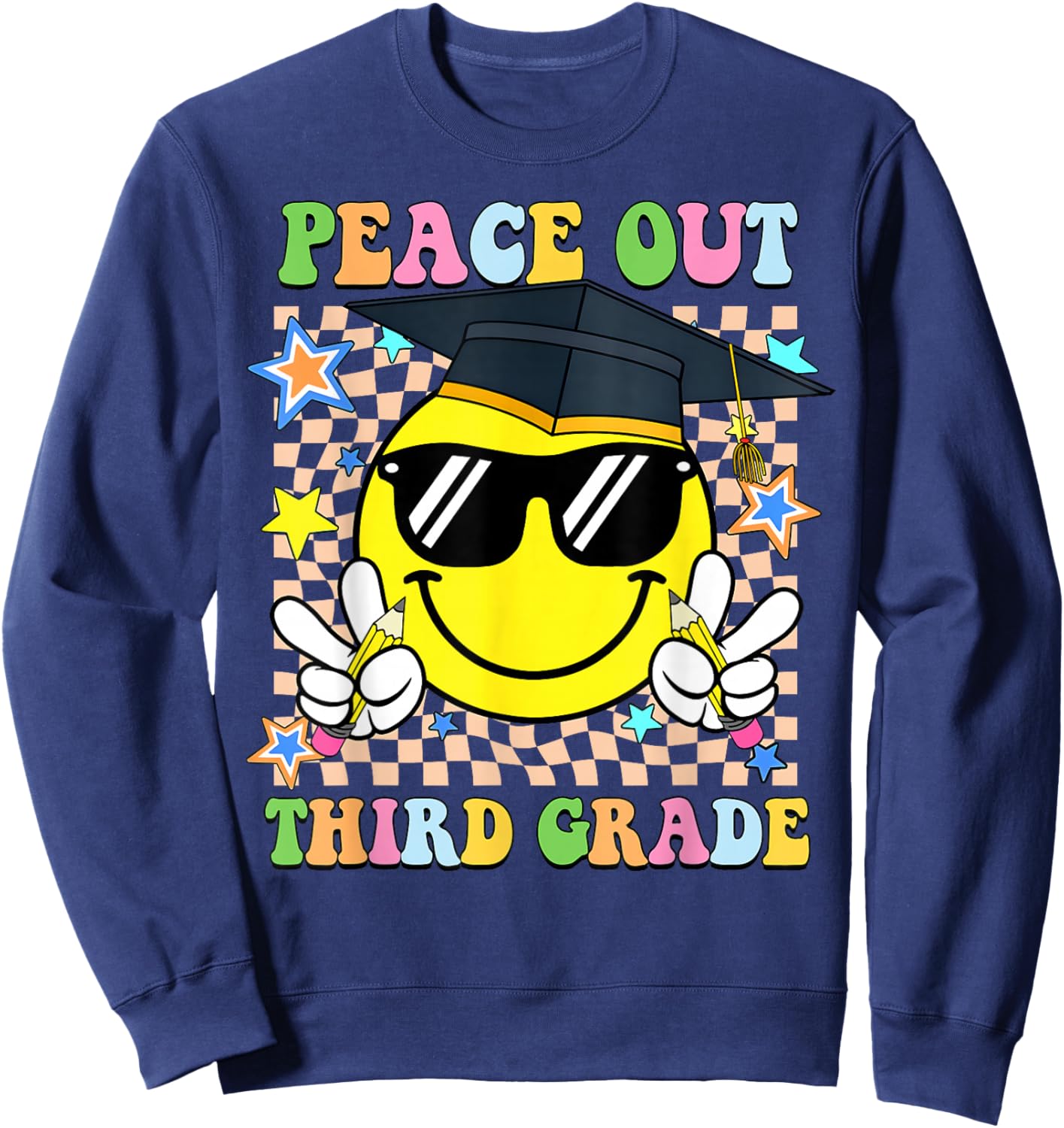 Peace Out Third Grade Smile Face Last Day Boy Girl Student Sweatshirt - Sweatshirt | Navy