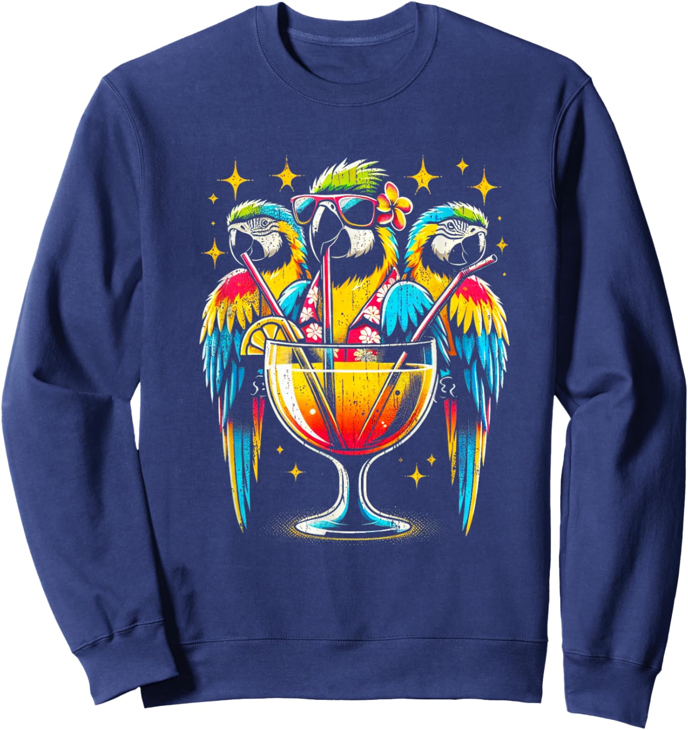 Parrots Drinking Margarita Tropical Birds Vacation Hawaiian Sweatshirt - Sweatshirt | Navy