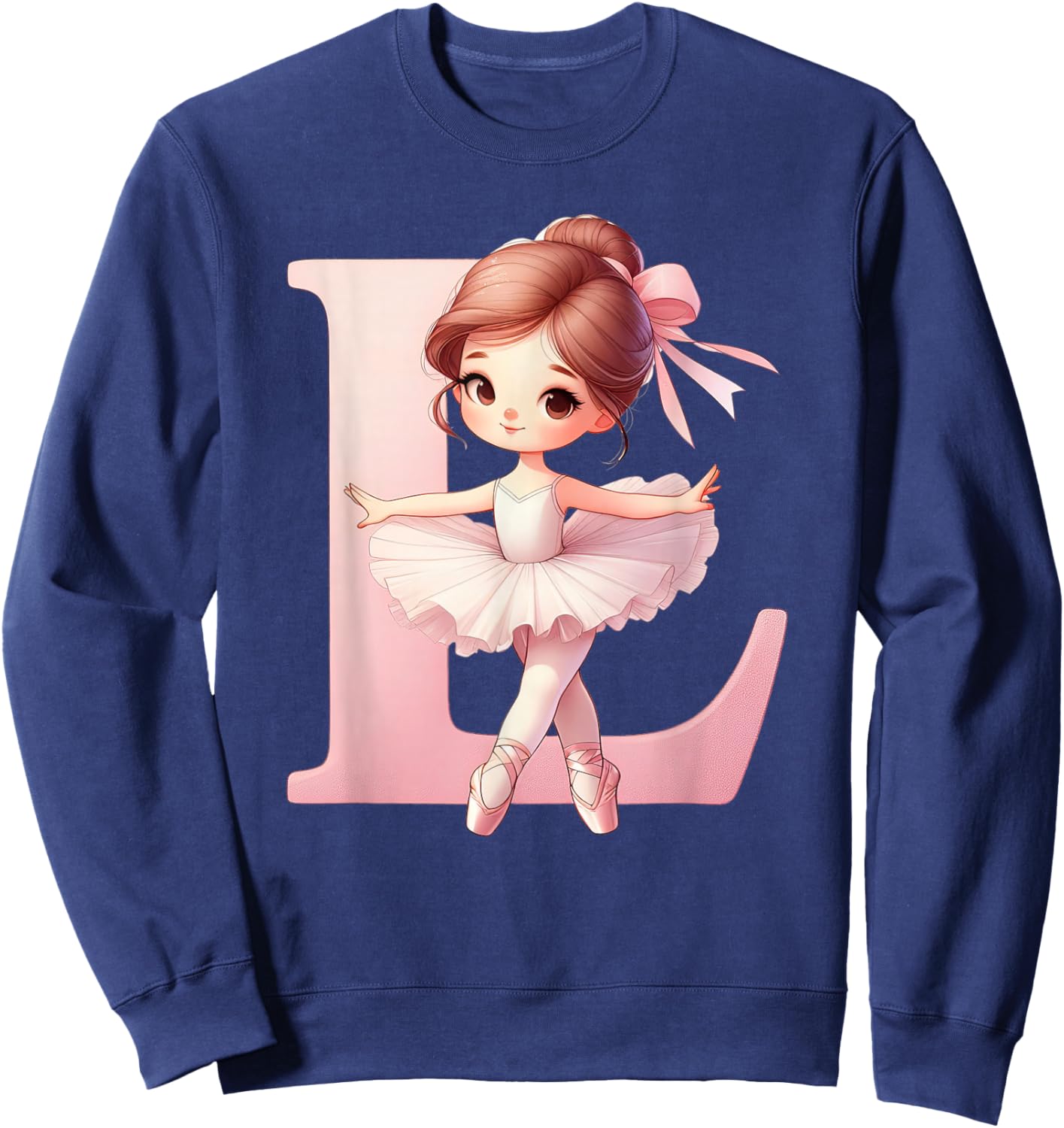 Ballerina Girl Dancing Name First Letter L Girly Tutu Ballet Sweatshirt - Sweatshirt | Navy