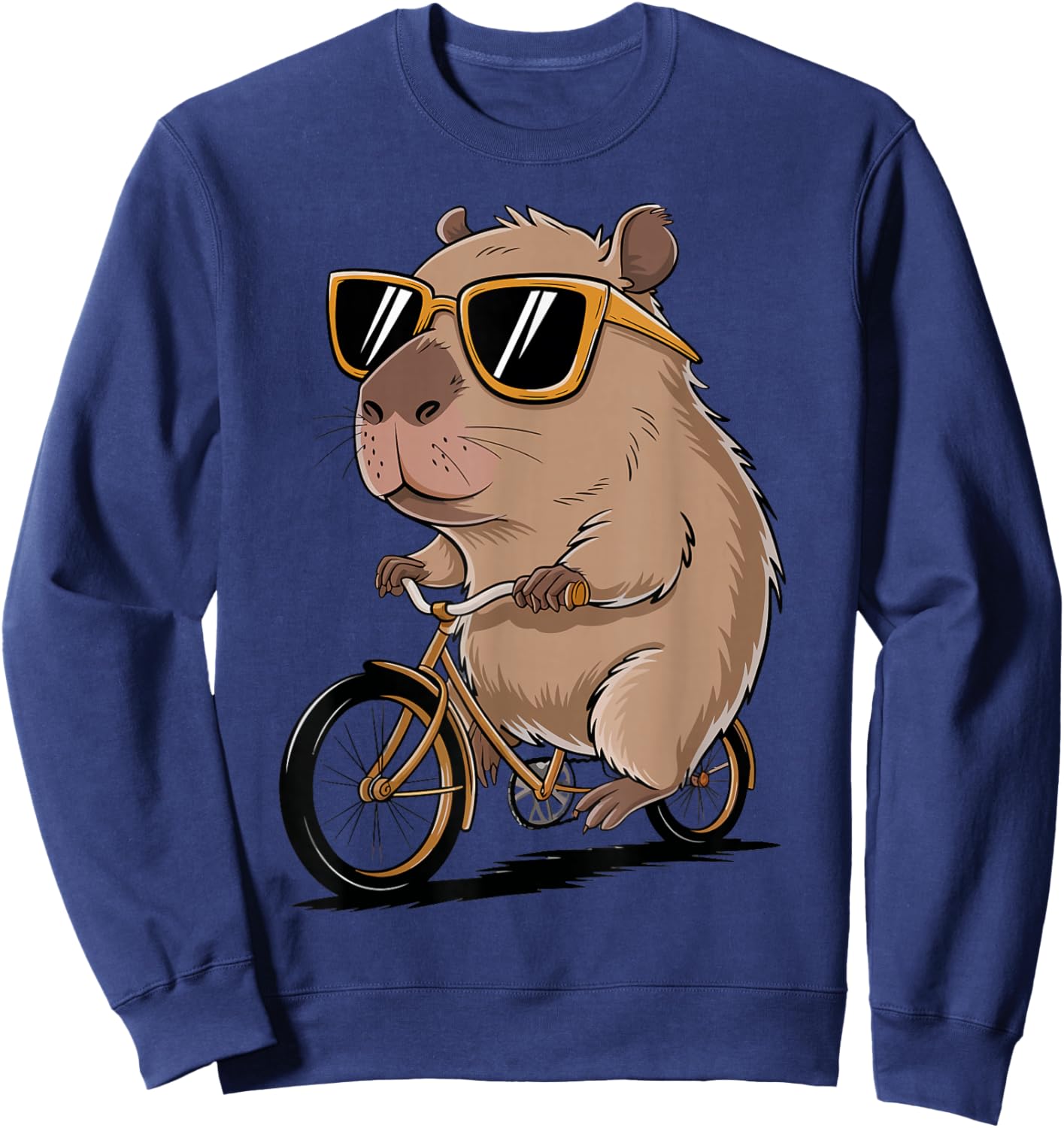 Funny Cycling Capybara Graphic Capybara Riding A Bike Sweatshirt - Sweatshirt | Navy