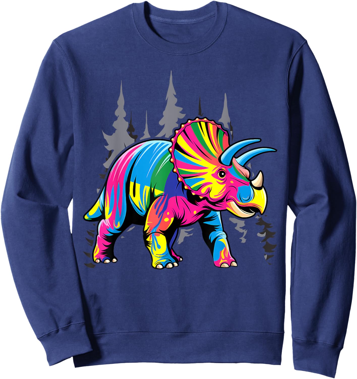 Tie Dye Triceratops Tie Dyed Dinosaur Prehistoric Dino Sweatshirt - Sweatshirt | Navy