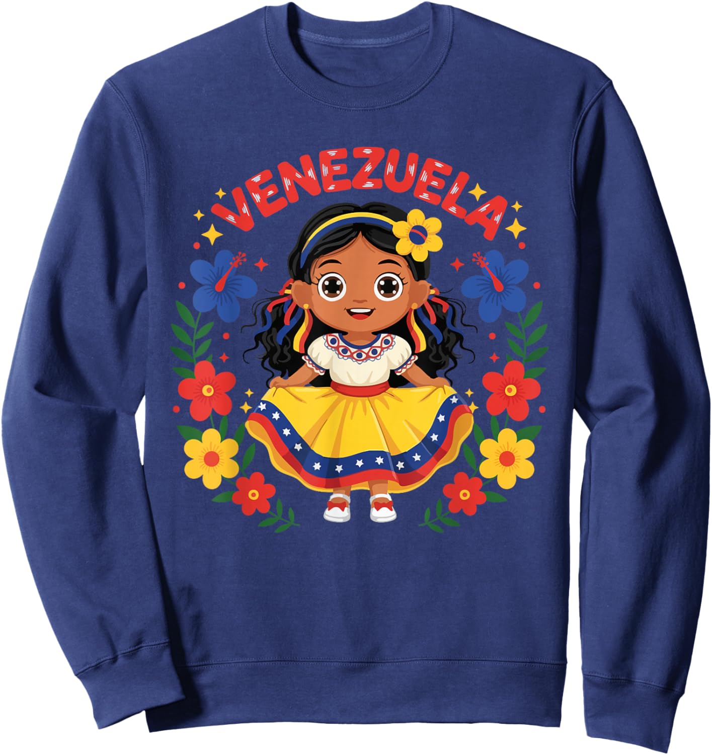 Venezuela Venezuelan Girl Traditional Dress Flowers Sweatshirt - Sweatshirt | Navy
