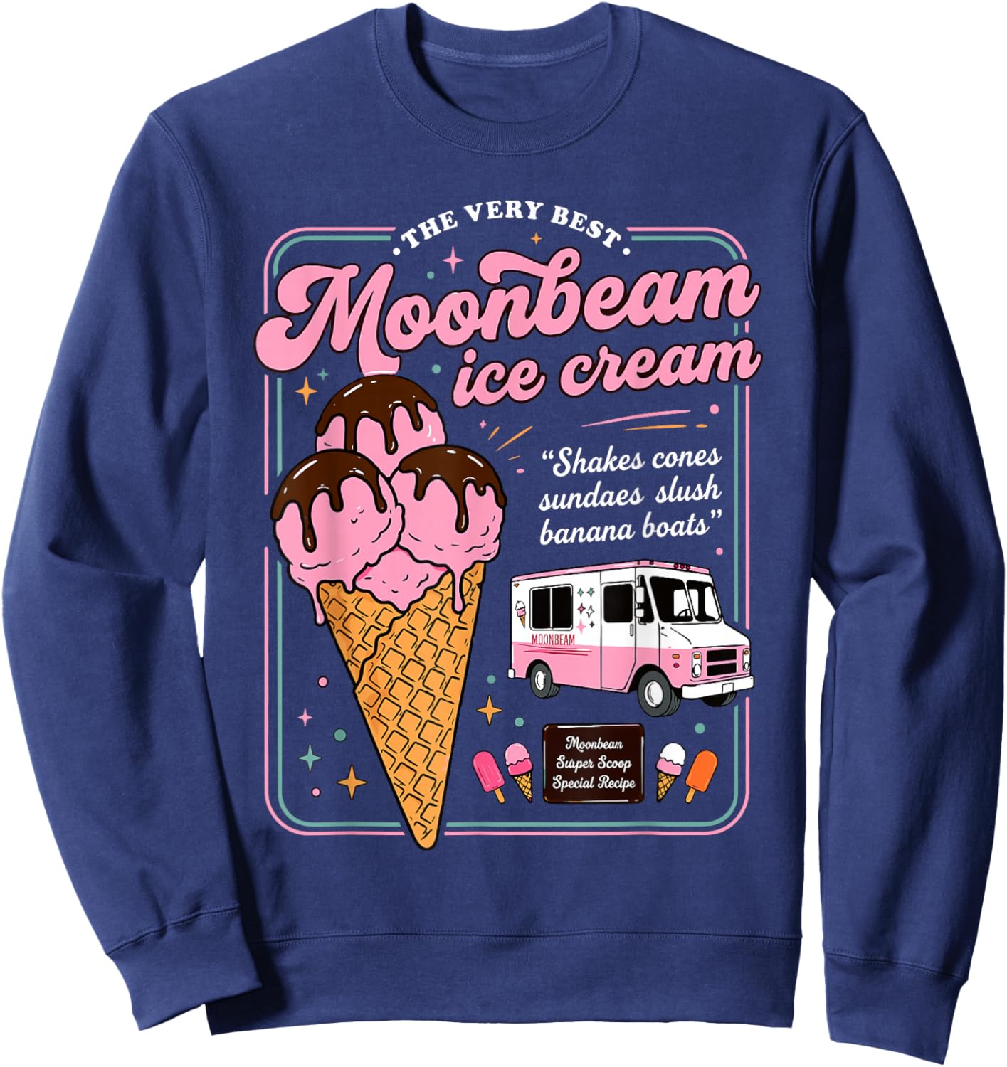 Vintage Moonbeam Ice Cream Truck Popsicle Lover Dessert Sweatshirt - Sweatshirt | Navy