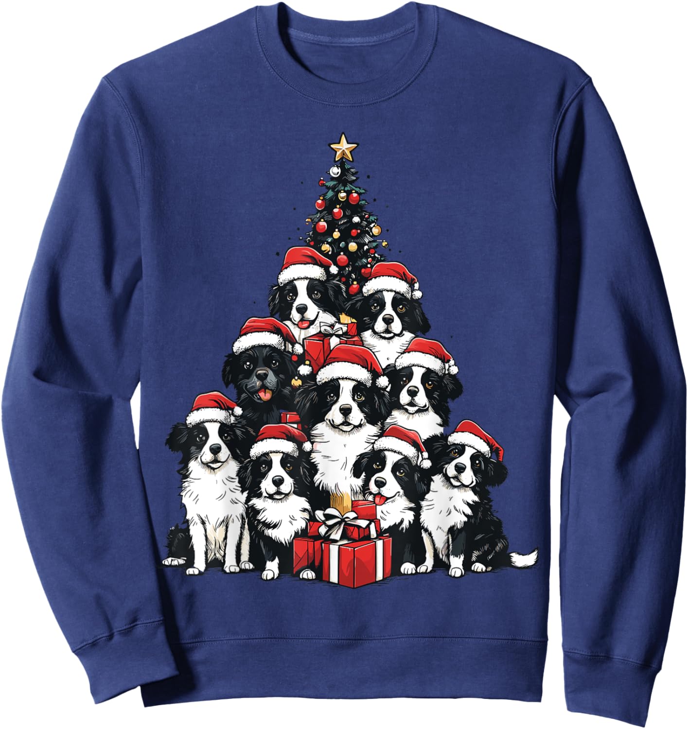 Border Collie Santa Christmas Tree Xmas Dog Lover Pajama Sweatshirt - Sweatshirt | Navy