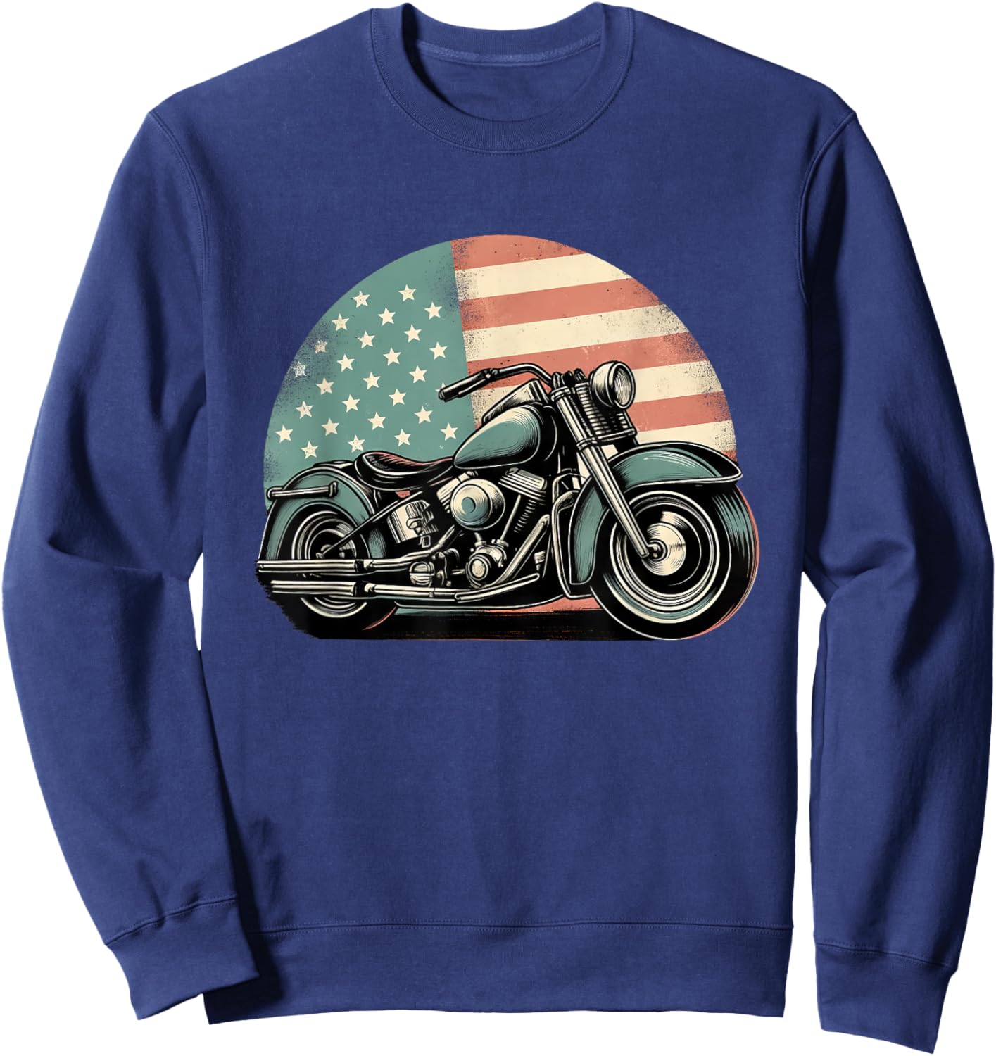 Motorcycle US American Flag Biker Motorbike Patriotic Kids Men Sweatshirt - Sweatshirt | Navy
