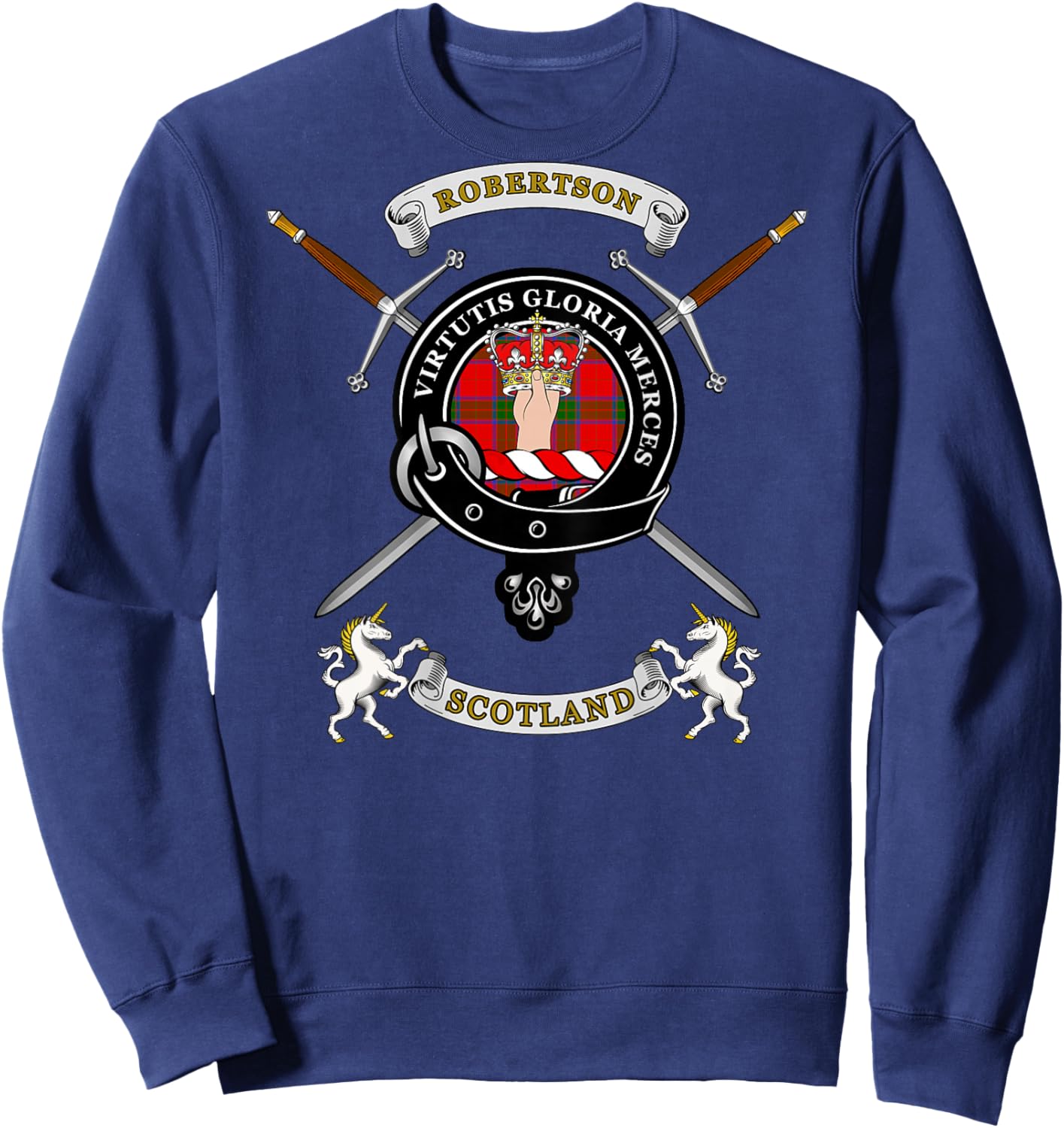 Robertson Scottish Clan Badge Tartan & Swords (Back) Sweatshirt - Sweatshirt | Navy