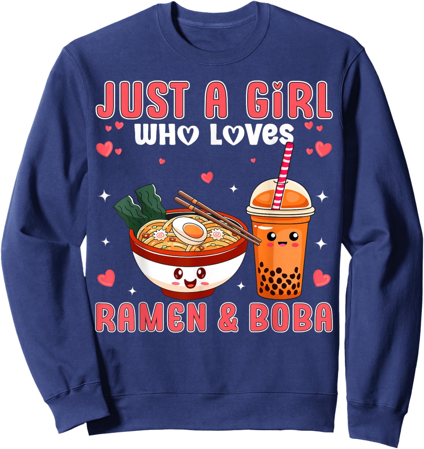 Cute Just a Girl Who Loves Ramen And Boba Japan Bubble Tea Sweatshirt - Sweatshirt | Navy