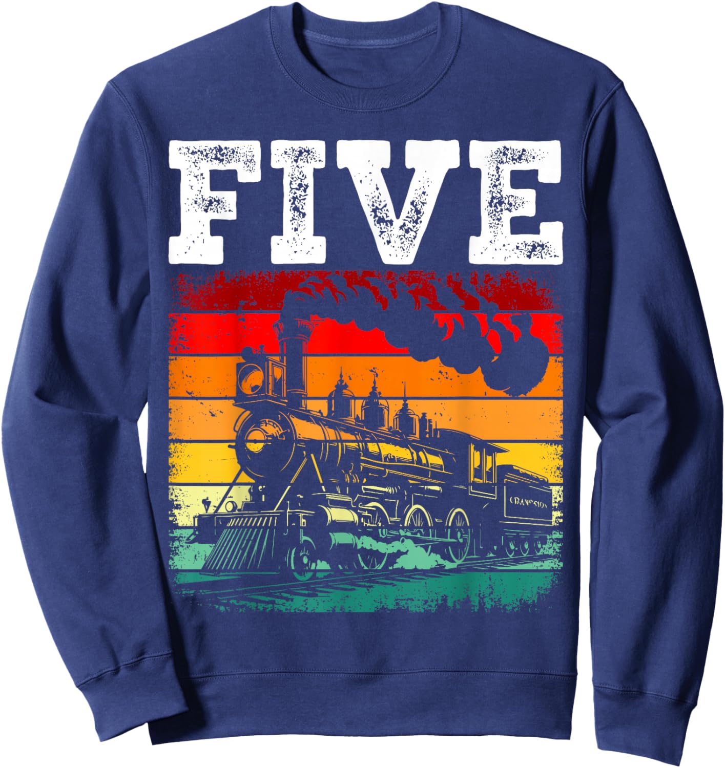 5 Year Old Boy Trains 5th Birthday Locomotive Train Sweatshirt - Sweatshirt | Navy