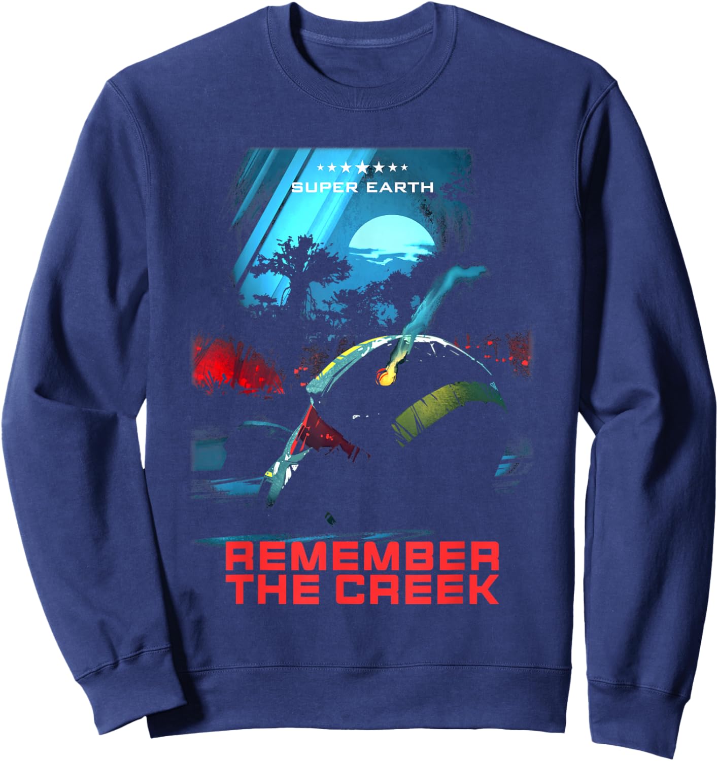 Helldivers 2 Remember The Creek Super Earth Video Game Sweatshirt - Sweatshirt | Navy
