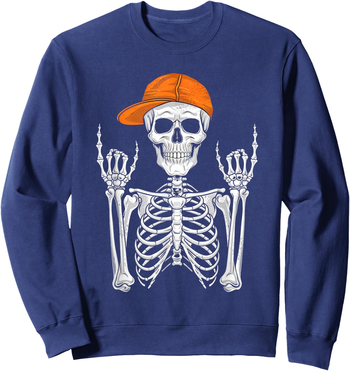 Rocker Skeleton Cap Skater Cool Halloween Punk Rock Men Boys Sweatshirt - Sweatshirt | Navy