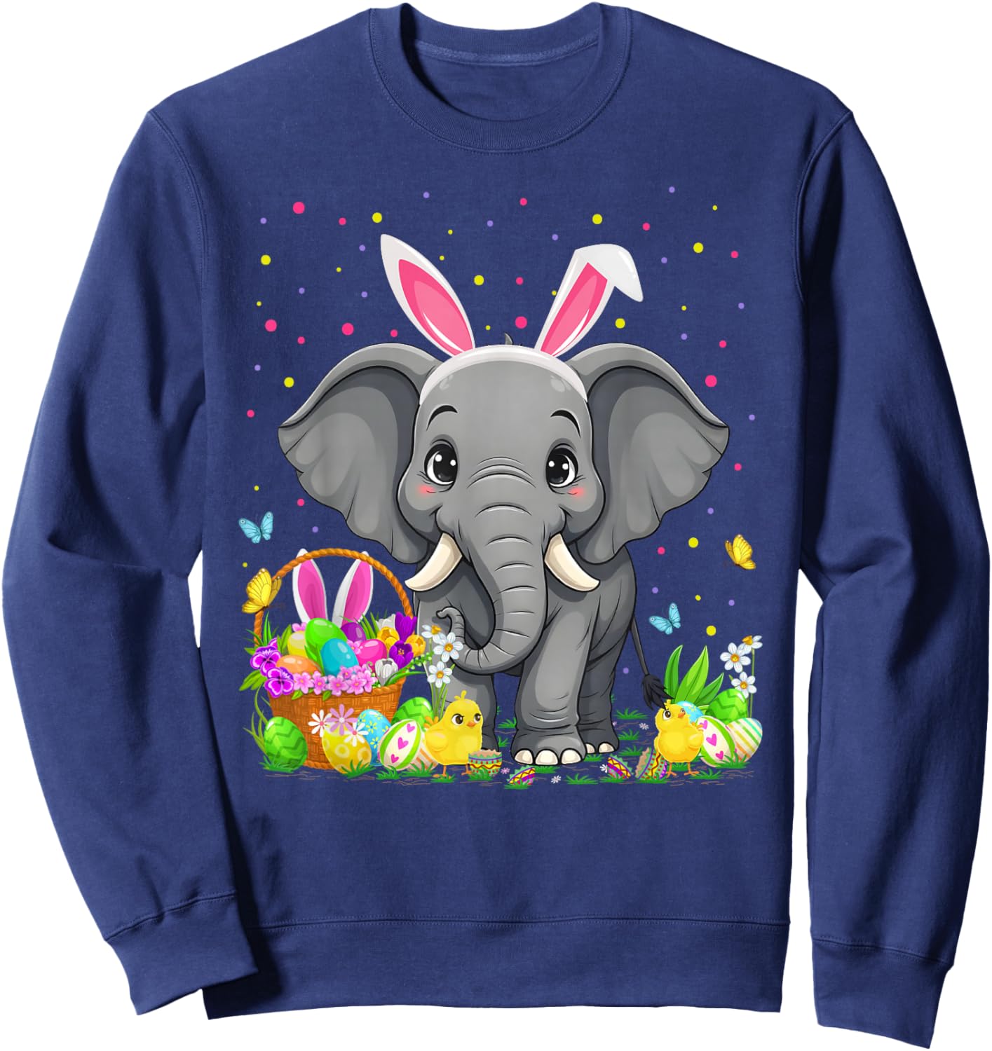 Elephant Easter Egg Hunt Bunny Ear Elephant Happy Easter Sweatshirt - Sweatshirt | Navy