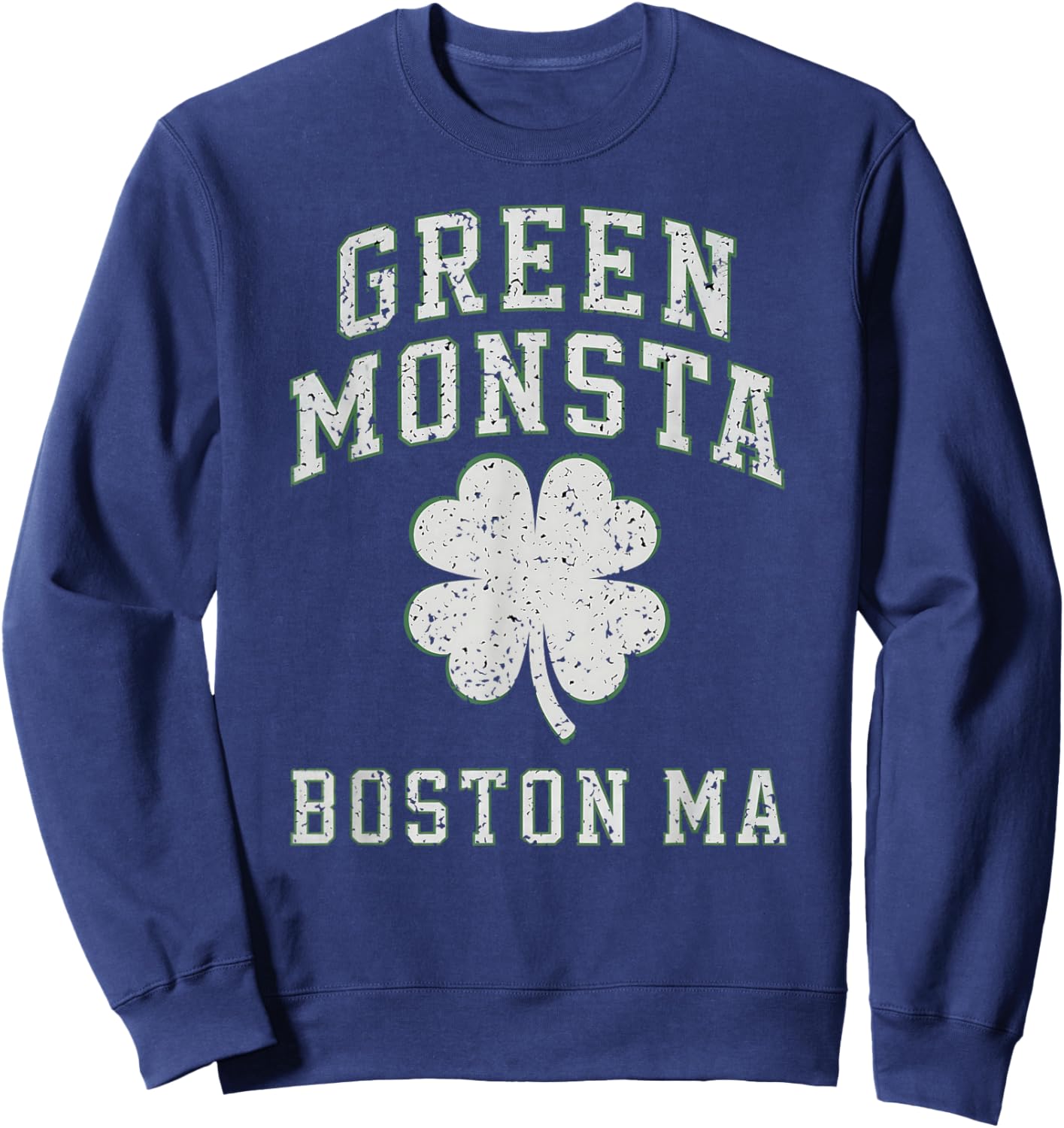 The Green Monsta Boston Irish Pride Distressed Clover Sweatshirt - Sweatshirt | Navy