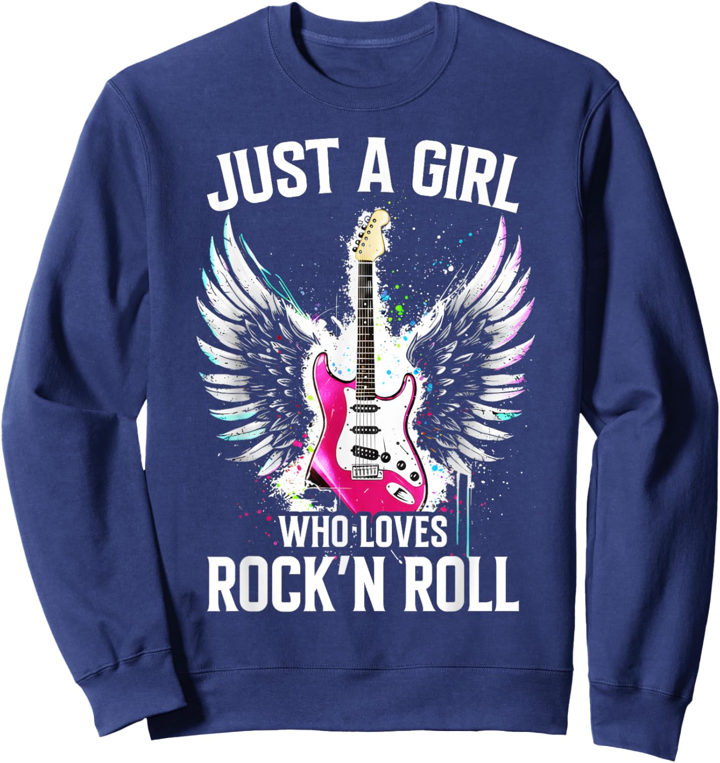 Just A Girl Who Loves Rock and Roll Rock Band Guitar Concert Sweatshirt - Sweatshirt | Navy