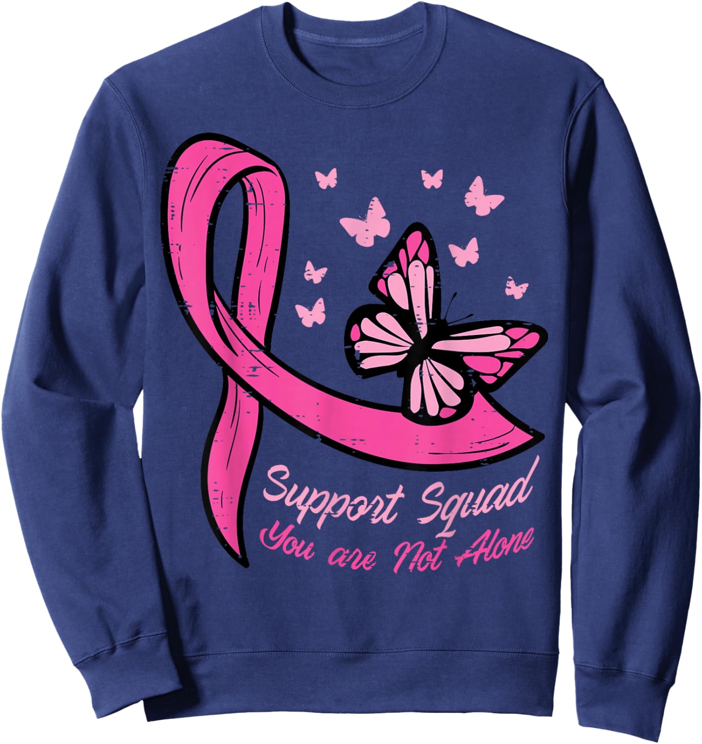 Breast Cancer Ribbon Butterfly Support Squad Women Men Kids Sweatshirt - Sweatshirt | Navy