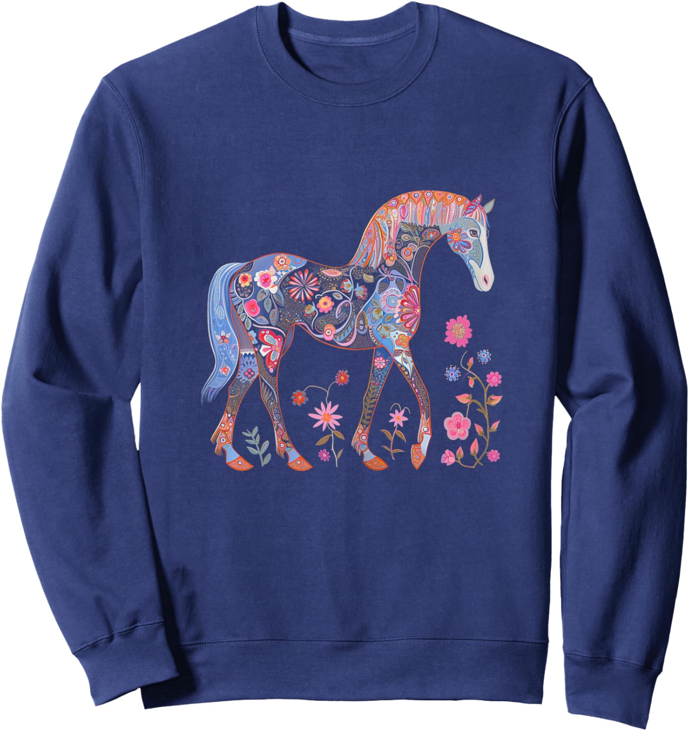 Horse Flowers Horseback Riding Equestrian Horse Girls Kids Sweatshirt - Sweatshirt | Navy