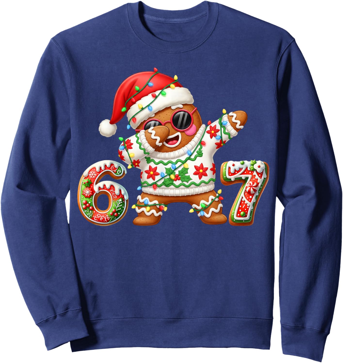 Funny Gingerbread Six Seven 67 Ice Cream Drip Christmas Boys Sweatshirt - Sweatshirt | Navy