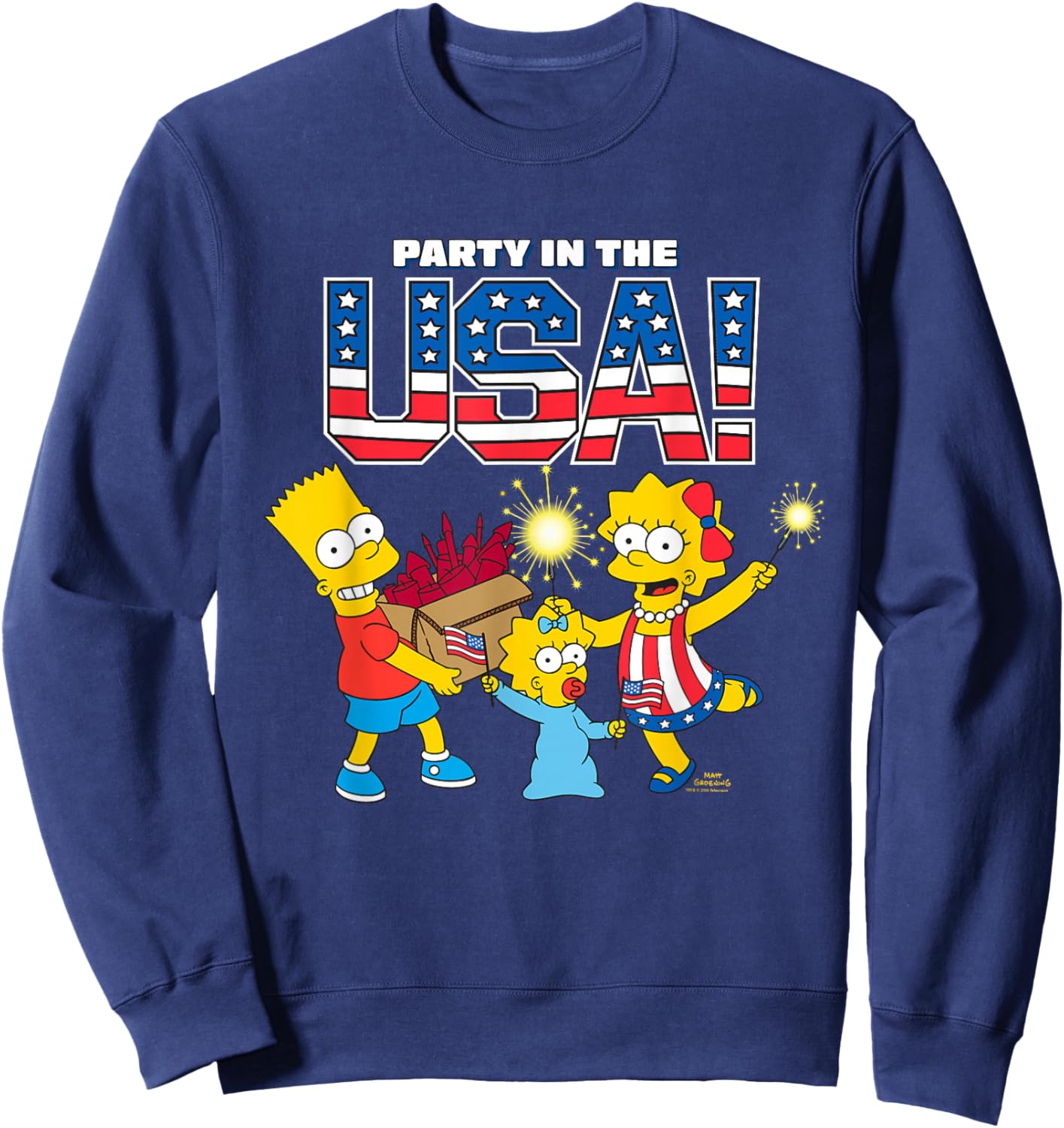 The Simpsons Party in the USA 4th of July America Fireworks Sweatshirt - Sweatshirt | Navy