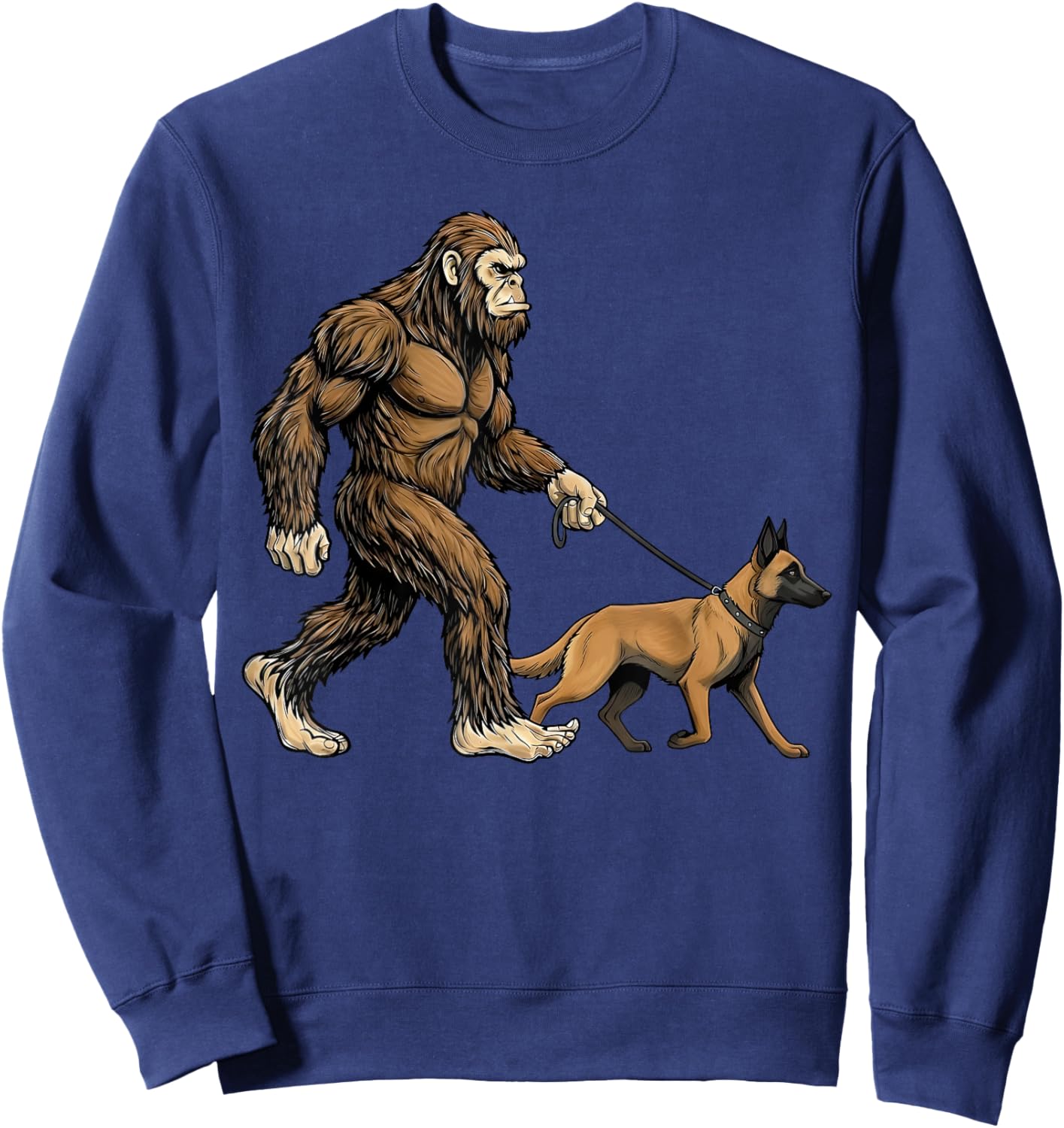 Bigfoot Walking Belgian Malinois Dog Funny Sasquatch Sweatshirt - Sweatshirt | Navy